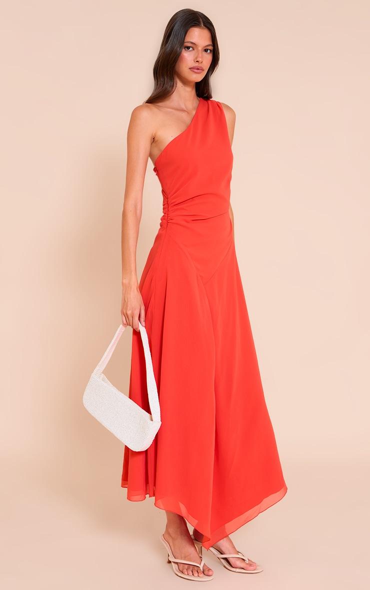Tomato Red One Shoulder Maxi Dress Product Image