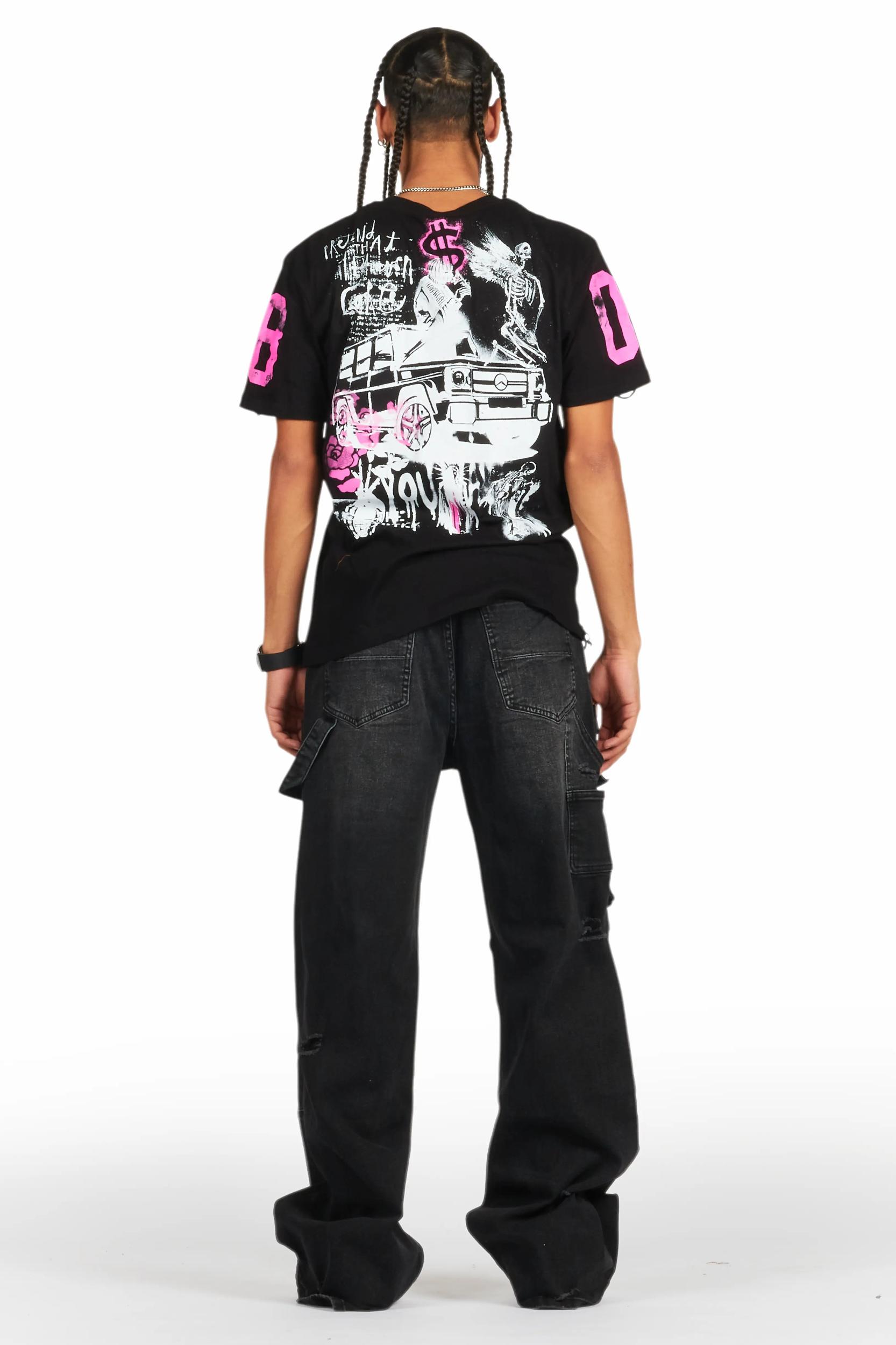 Grill Black/Pink Graphic Oversized T-Shirt Male Product Image