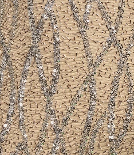 Jump Beaded Sequin Spaghetti Strap V-Neck Tulle Tie Back Gown Product Image