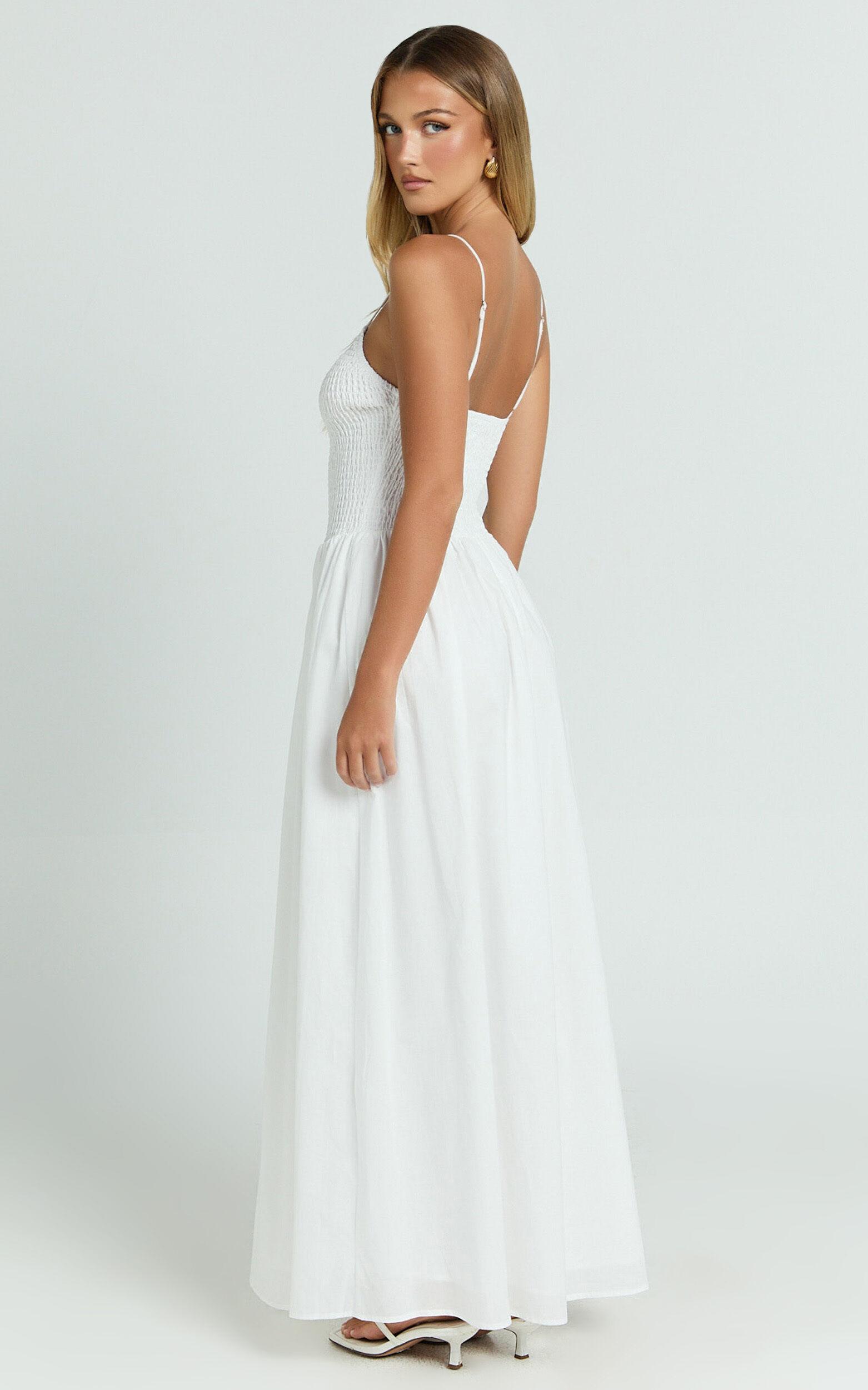 Rammy Maxi Dress - Sleeveless Shirred Dress in White Product Image