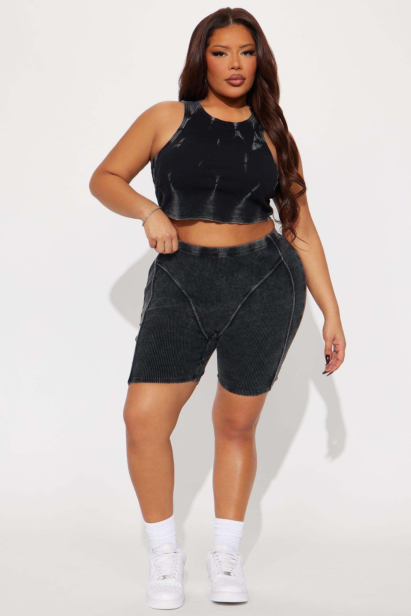 Erin Ribbed Biker Short Set - Black Product Image