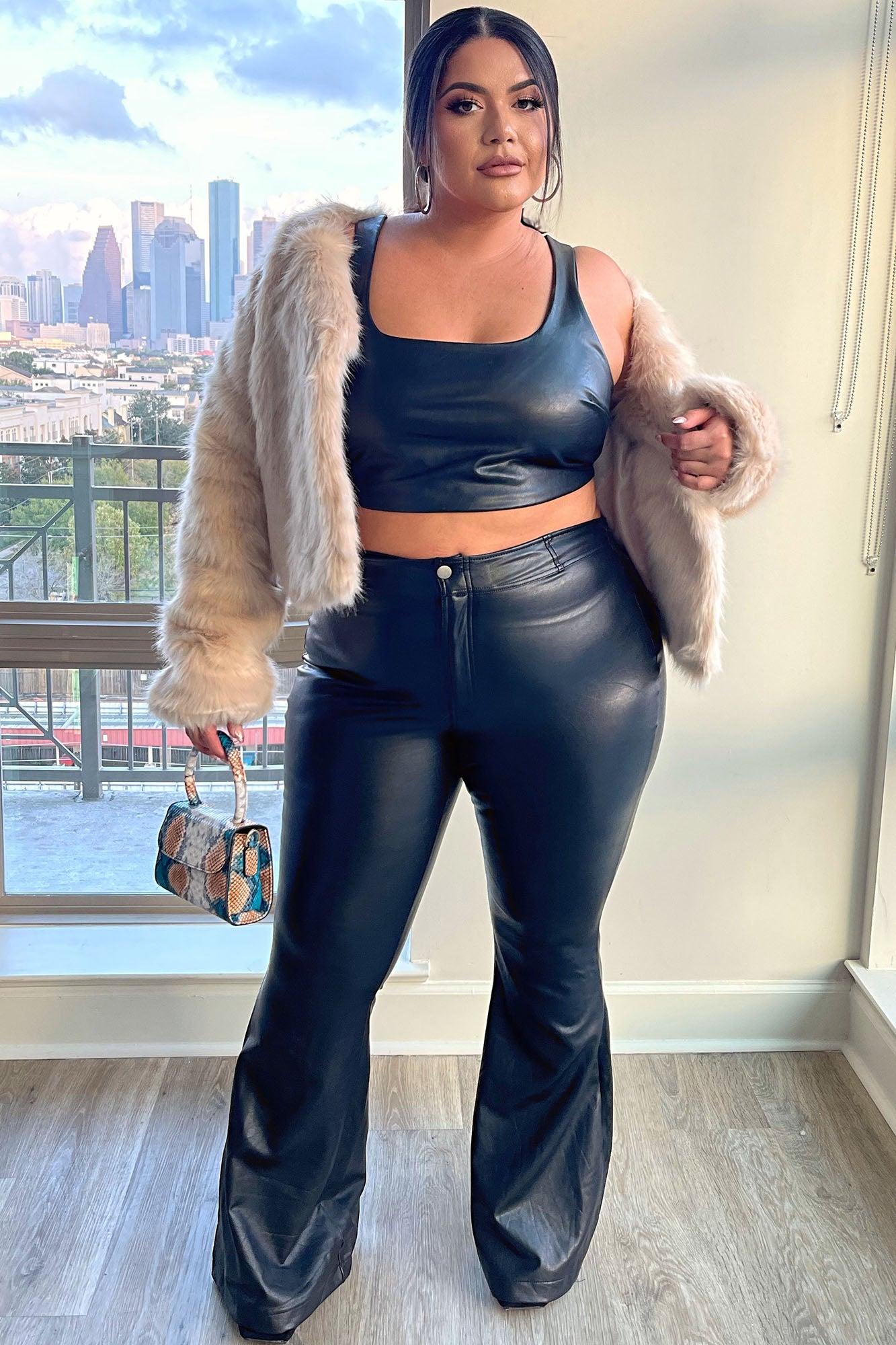 Katiana Faux Leather Flare Pants - Black Product Image