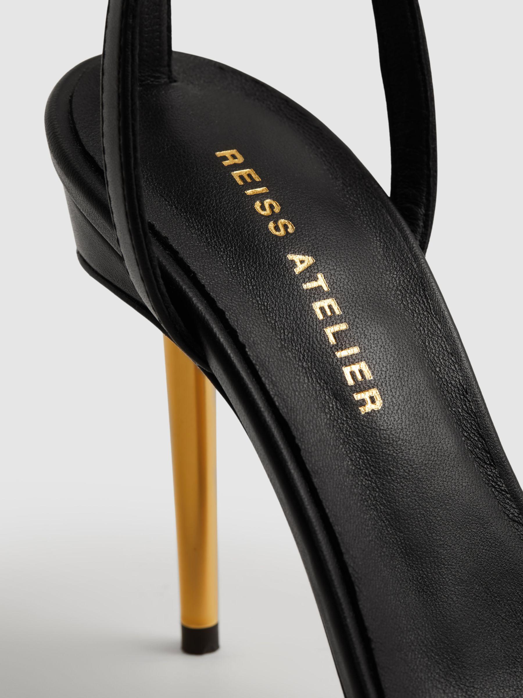 Italian Leather Strappy Heels in Black Product Image