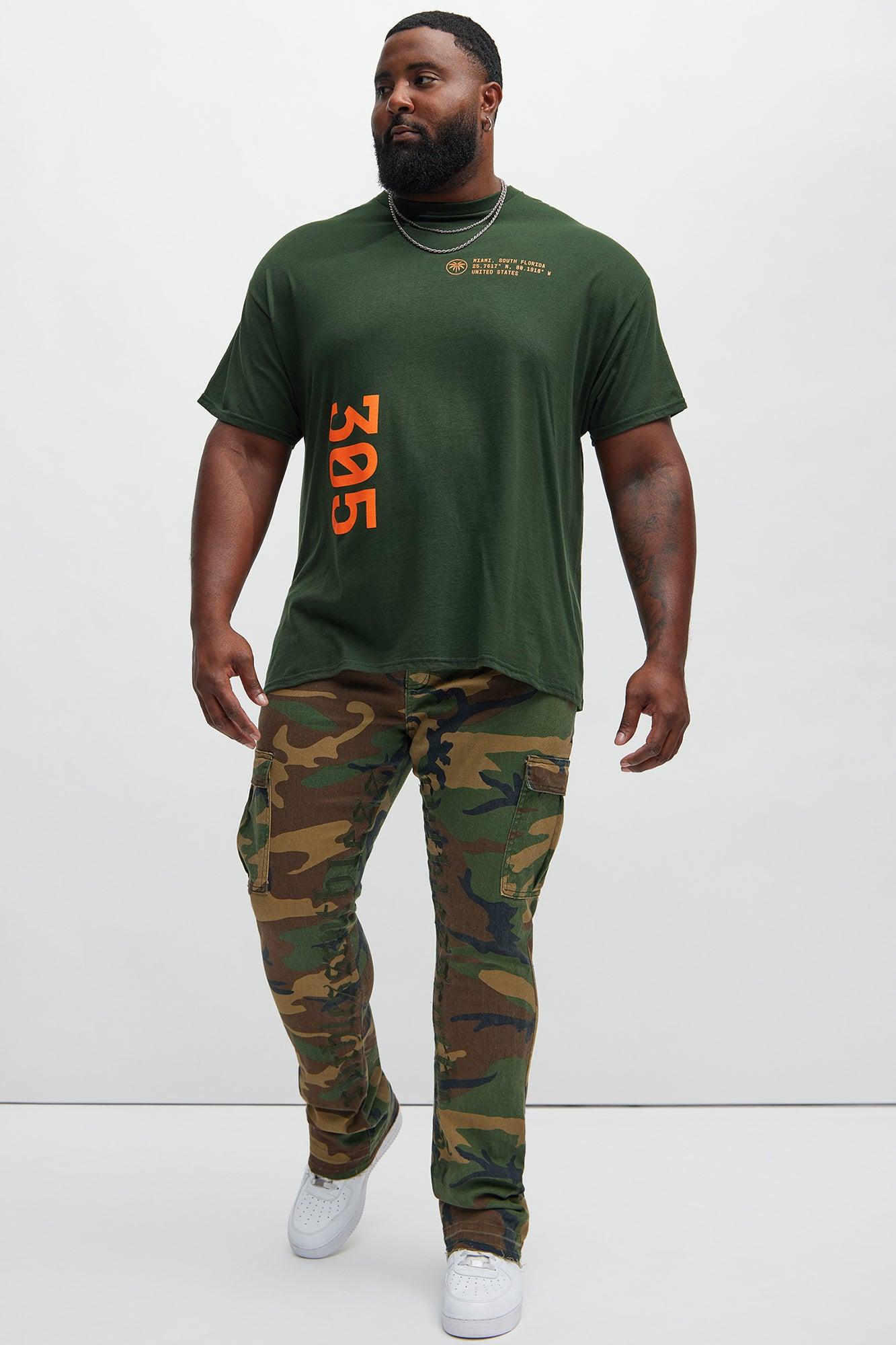 Ruthless Embroidered Stacked Skinny Cargo Flare Pants - Camouflage Product Image