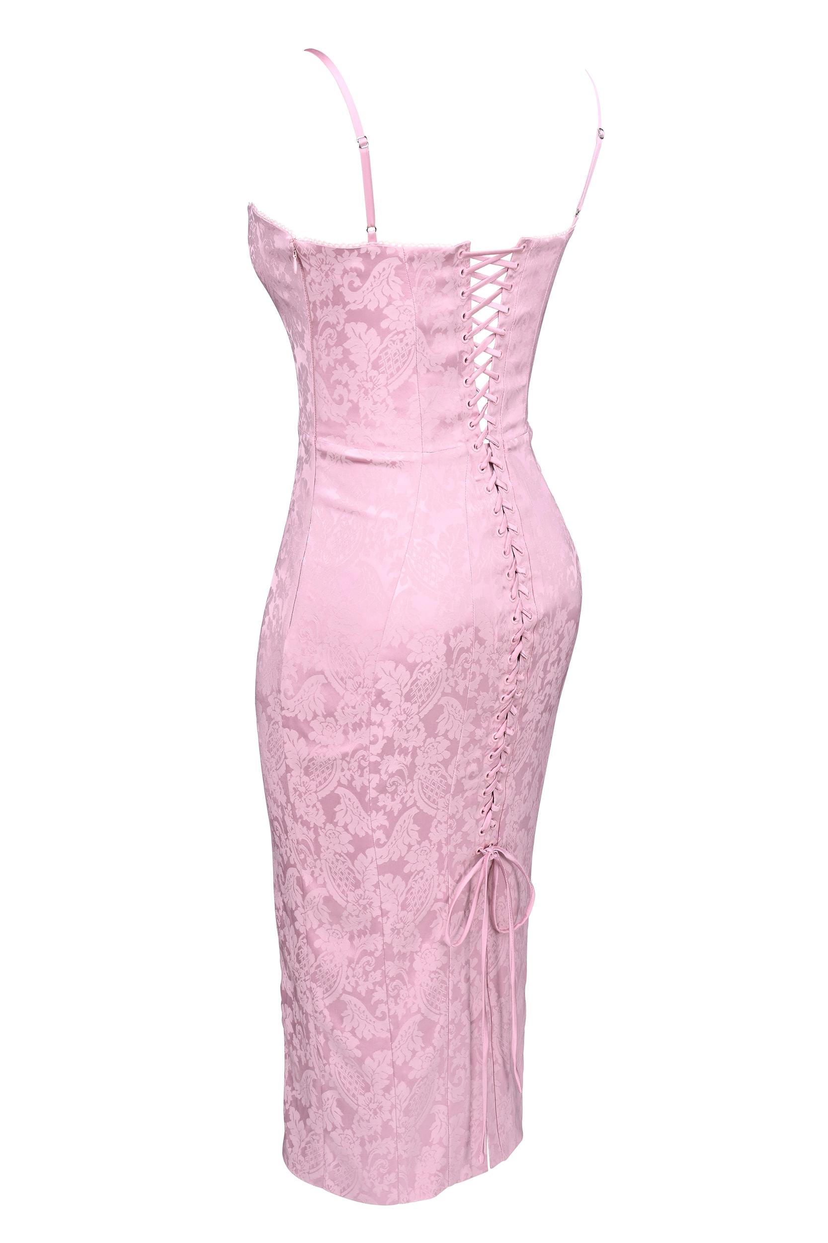 Ophelle  pink jacquard lace up bodycon midi dress - sale Product Image
