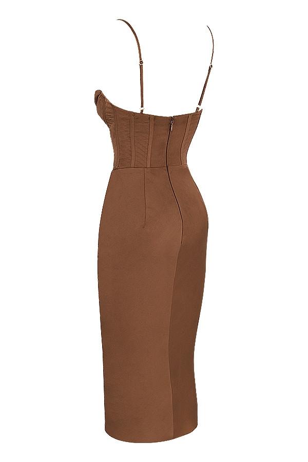 Myrna  chocolate satin corset slip dress Product Image