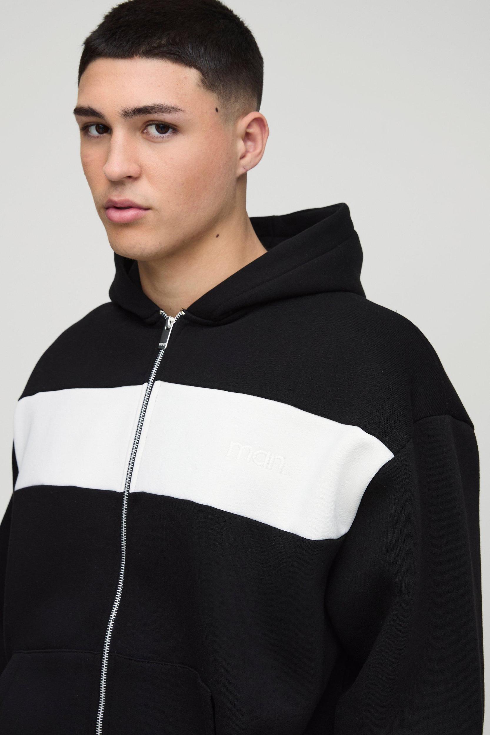 Oversized Man Colour Block Zip Hooded Tracksuit | boohooMAN USA Product Image