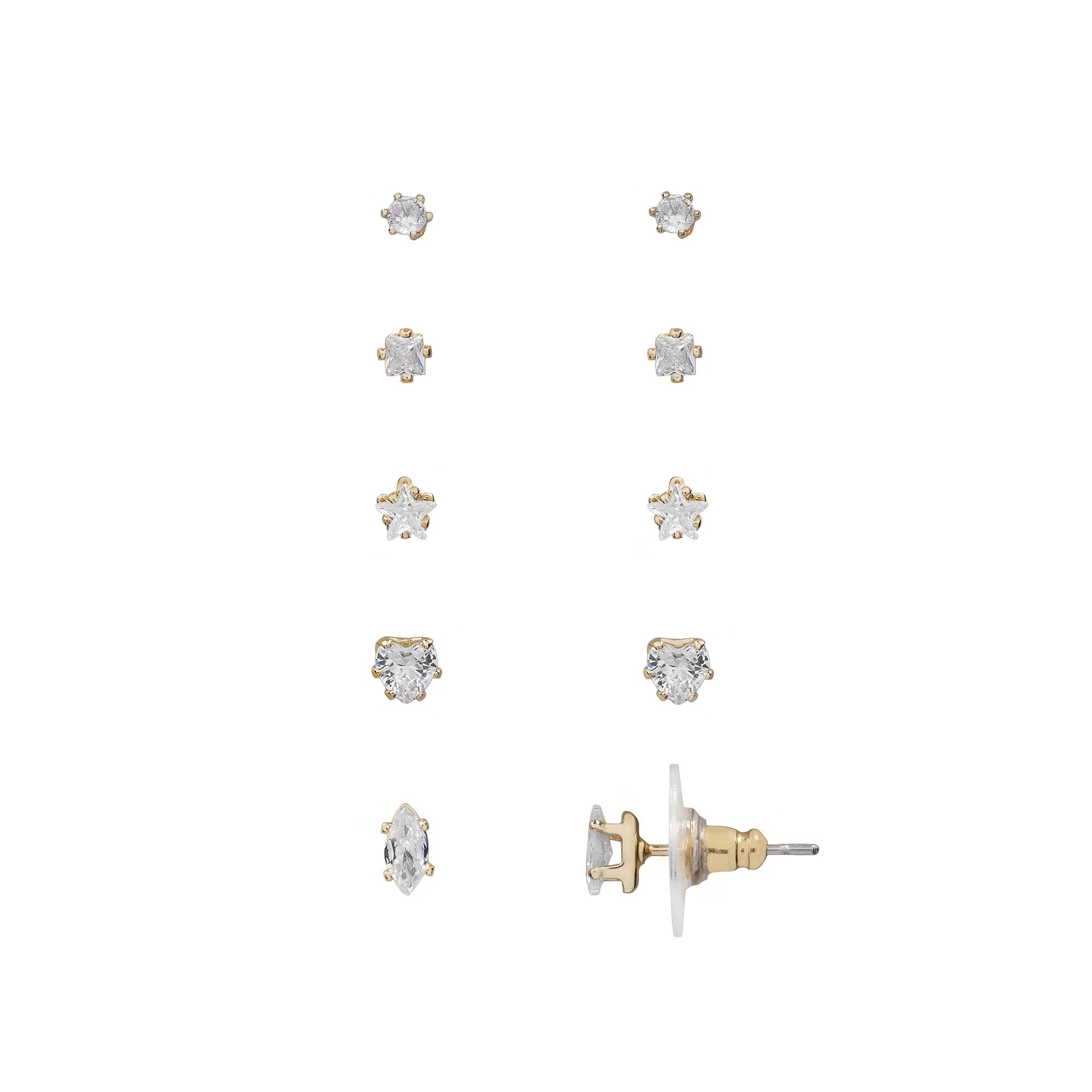 LC Lauren Conrad Classic Cubic Zirconia Stud Earring Set, Women's, Gold Tone Product Image