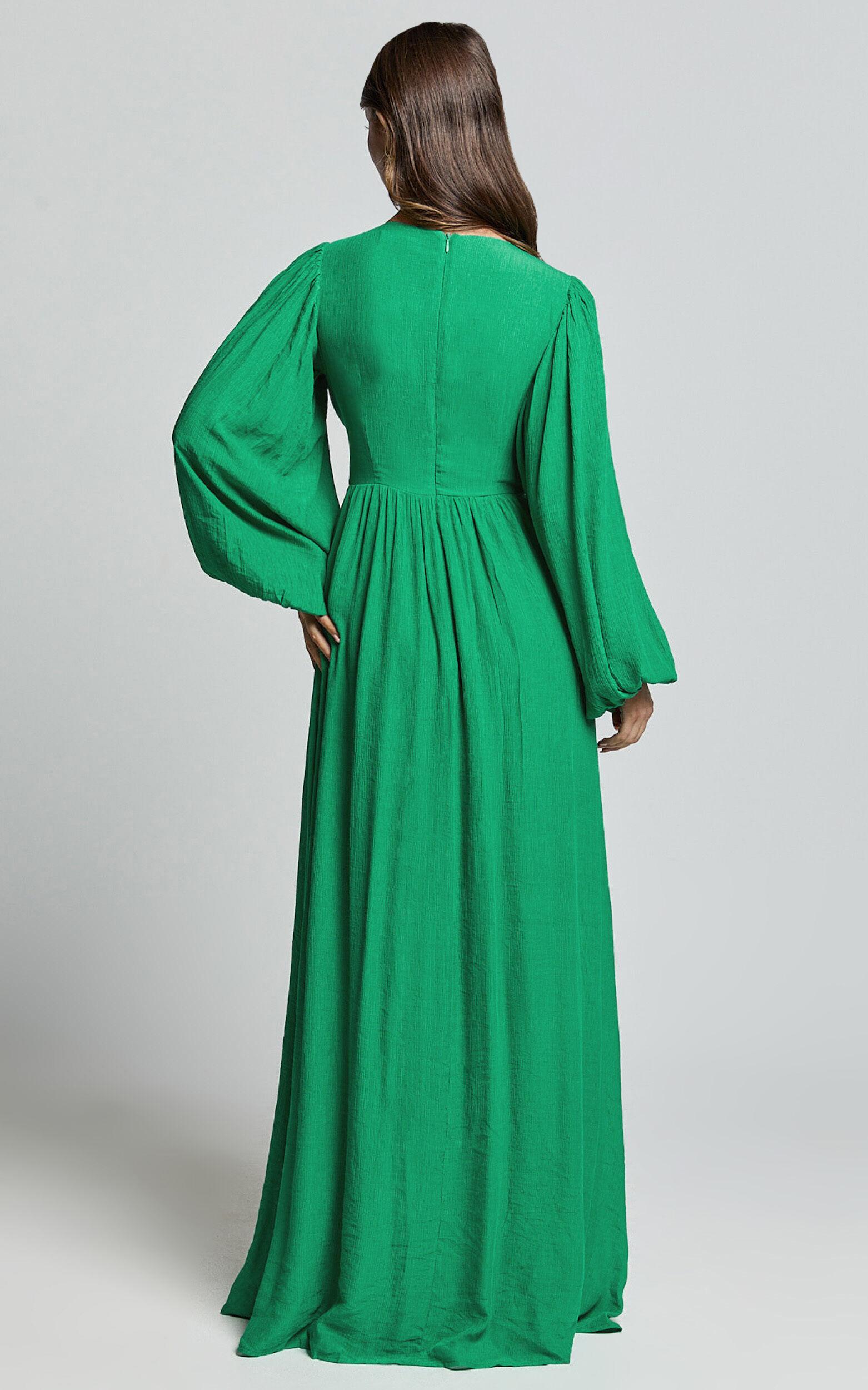 Paige Maxi Dress - Side Cut Out Balloon Sleeve Dress in Green Product Image