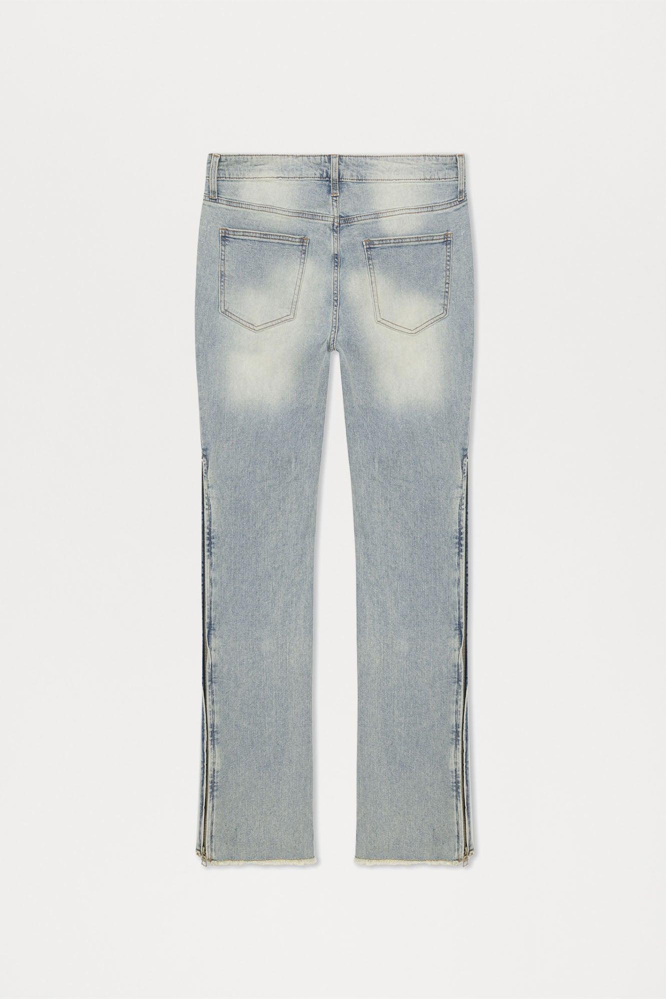Along Side Zipper Stacked Skinny Flare Jeans - Light Blue Wash Product Image
