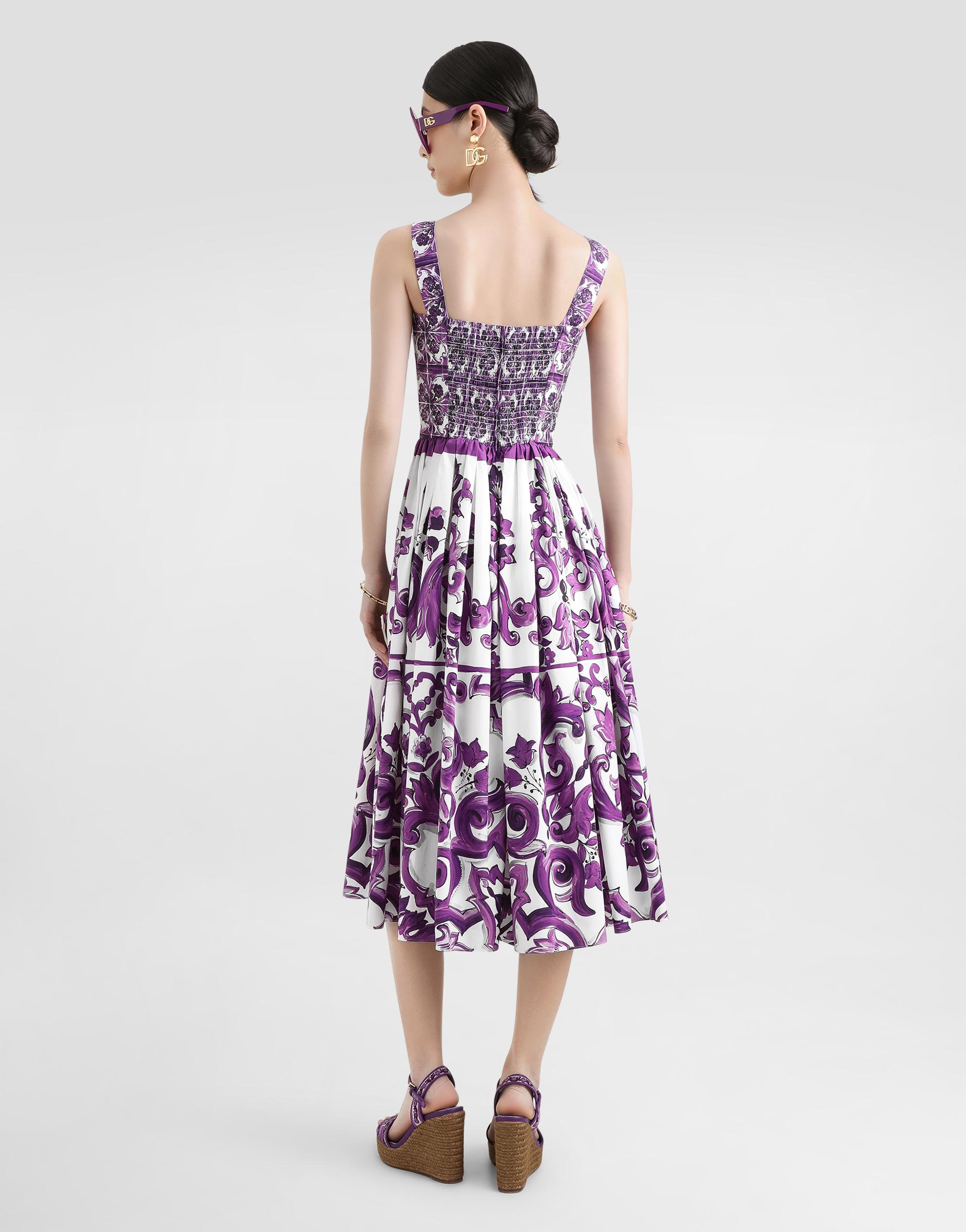 DOLCE & GABBANA Women Cotton Midi Dress With Maiolica Print In Purple Product Image