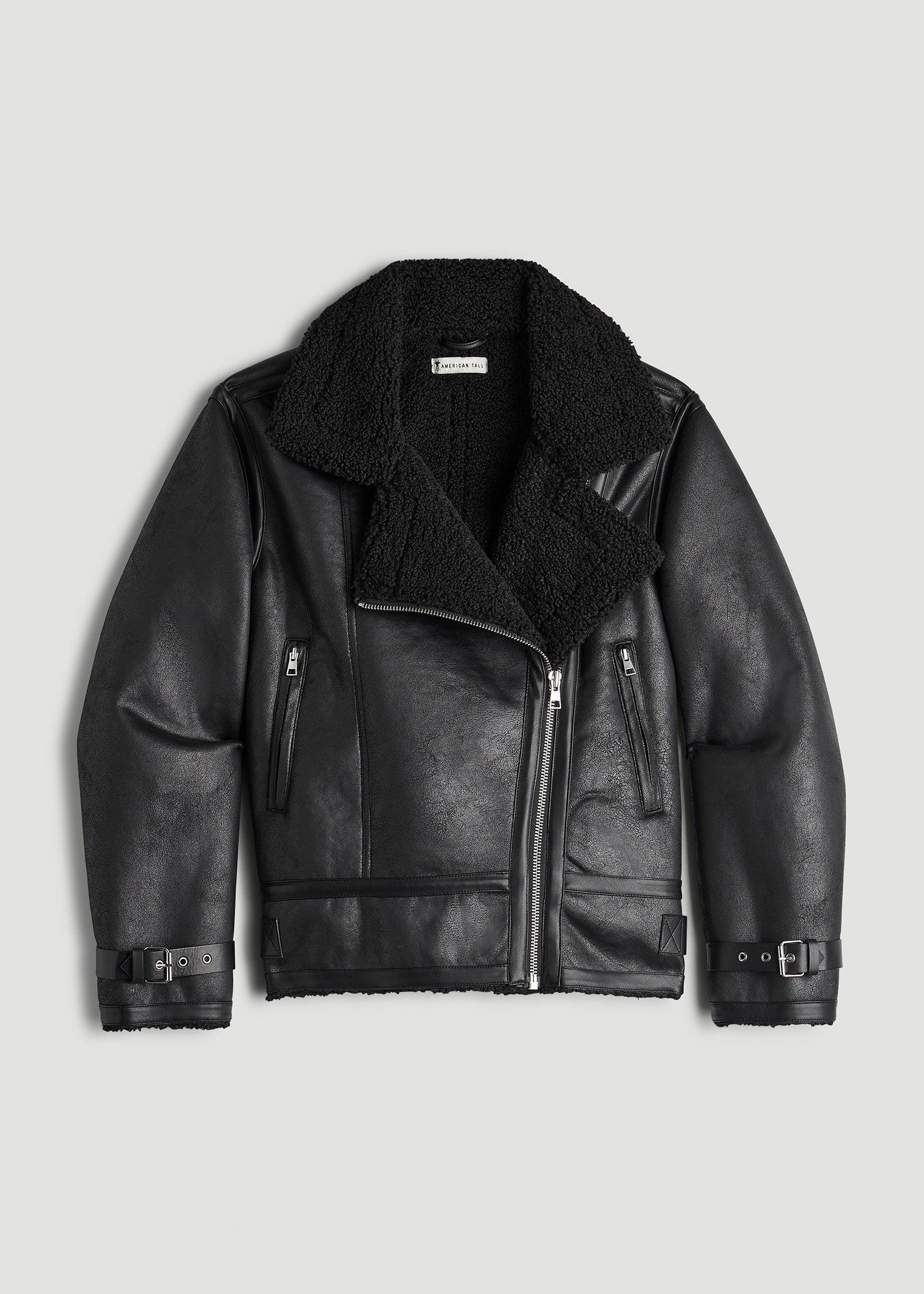 Shearling Moto Jacket for Tall Women in Black Female Product Image