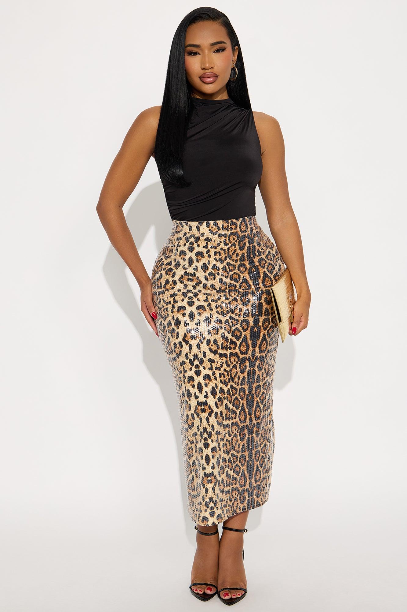 Making A Statement Sequin Leopard Maxi Skirt - Leopard Female Product Image