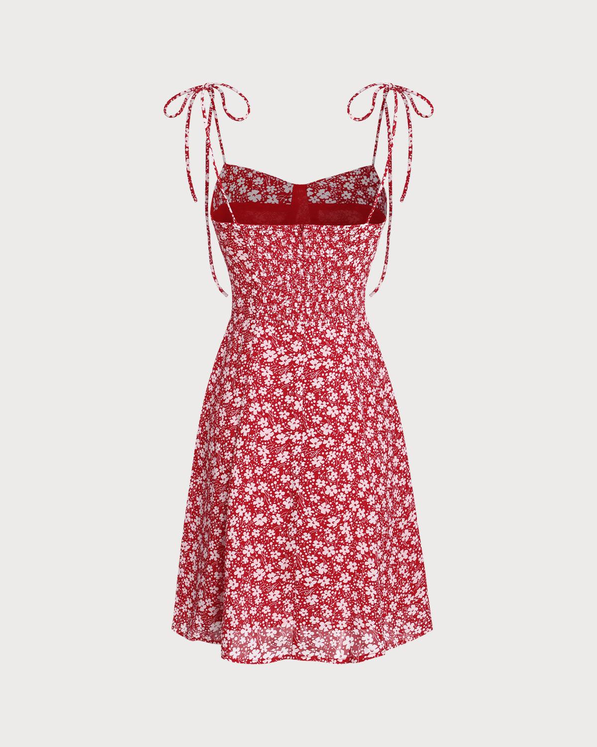 Red Floral Sweetheart Neck Slip Mini Dresses Product Image