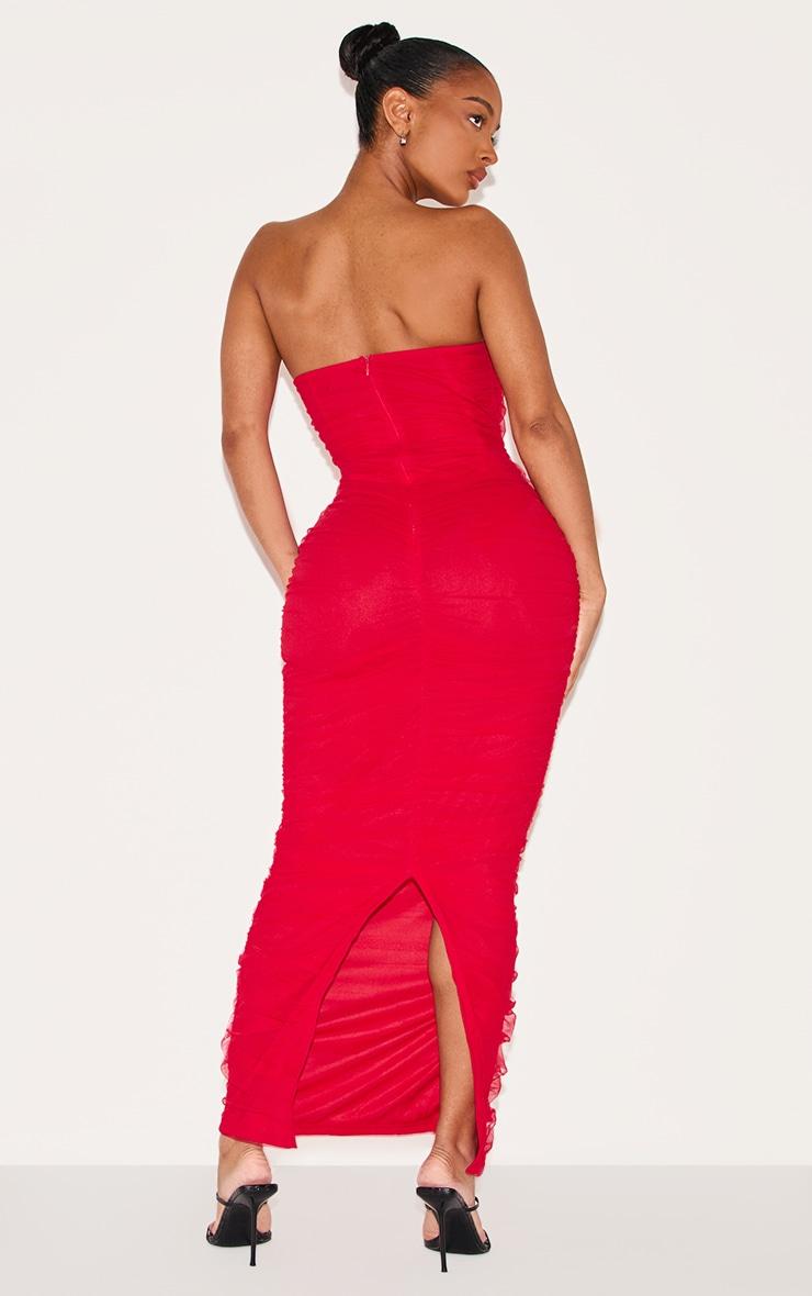 Shape Red Corset Detail Long Sleeve Ruched Midi Dress Product Image