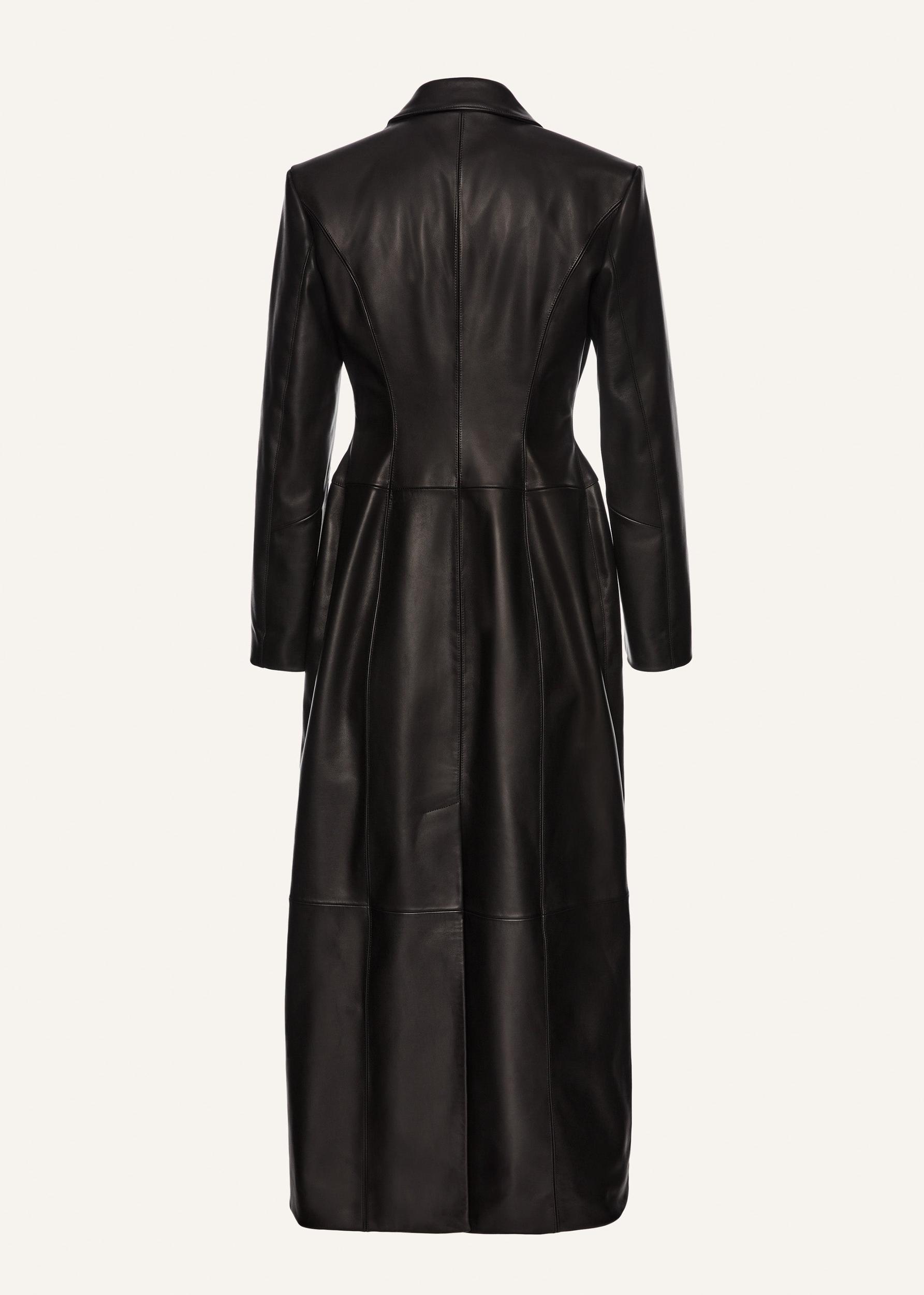 Stitch waist leather coat in black Product Image