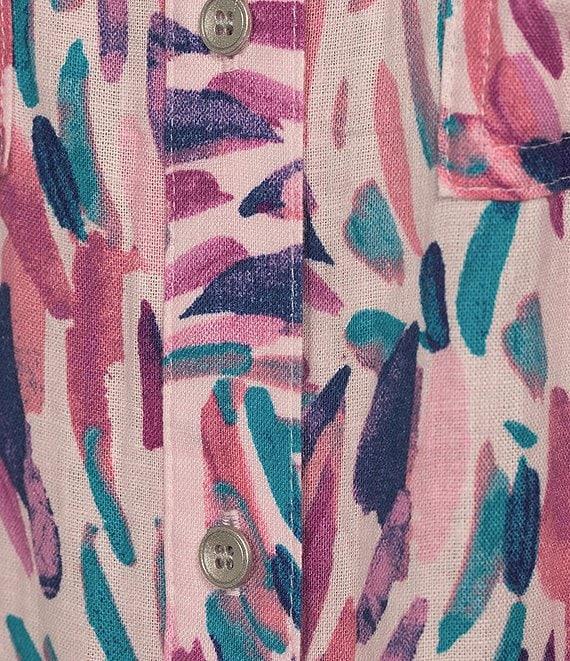 Westbound Dancing Daubs 3/4 Roll-Tab Sleeve Point Collar Y-Neck Button Front Shirt Product Image