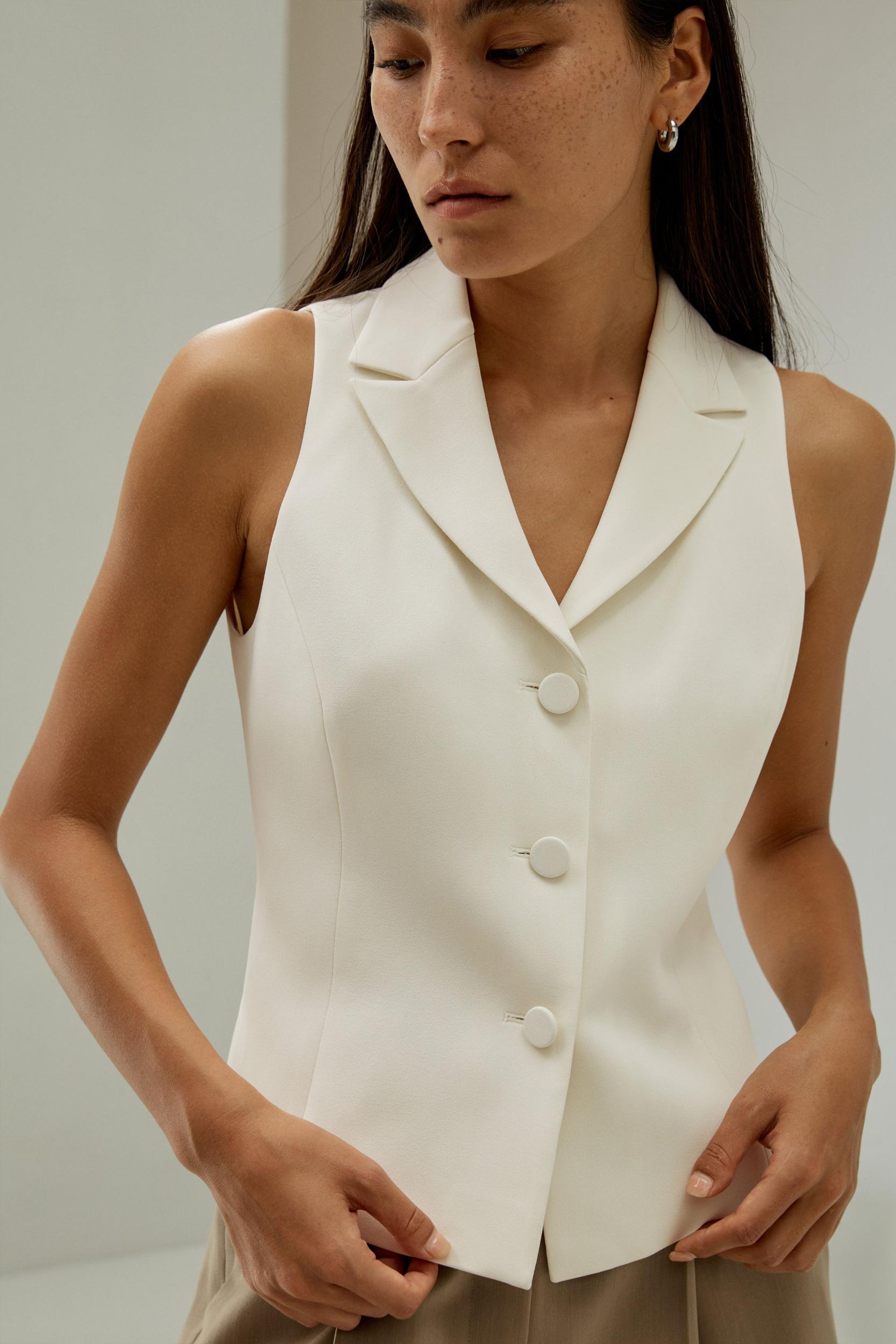 LILYSILK Womens Sleeveless Blazer Vest - Lily White Mulberry Silk - Feminine Slim Fit Tops 16 Product Image