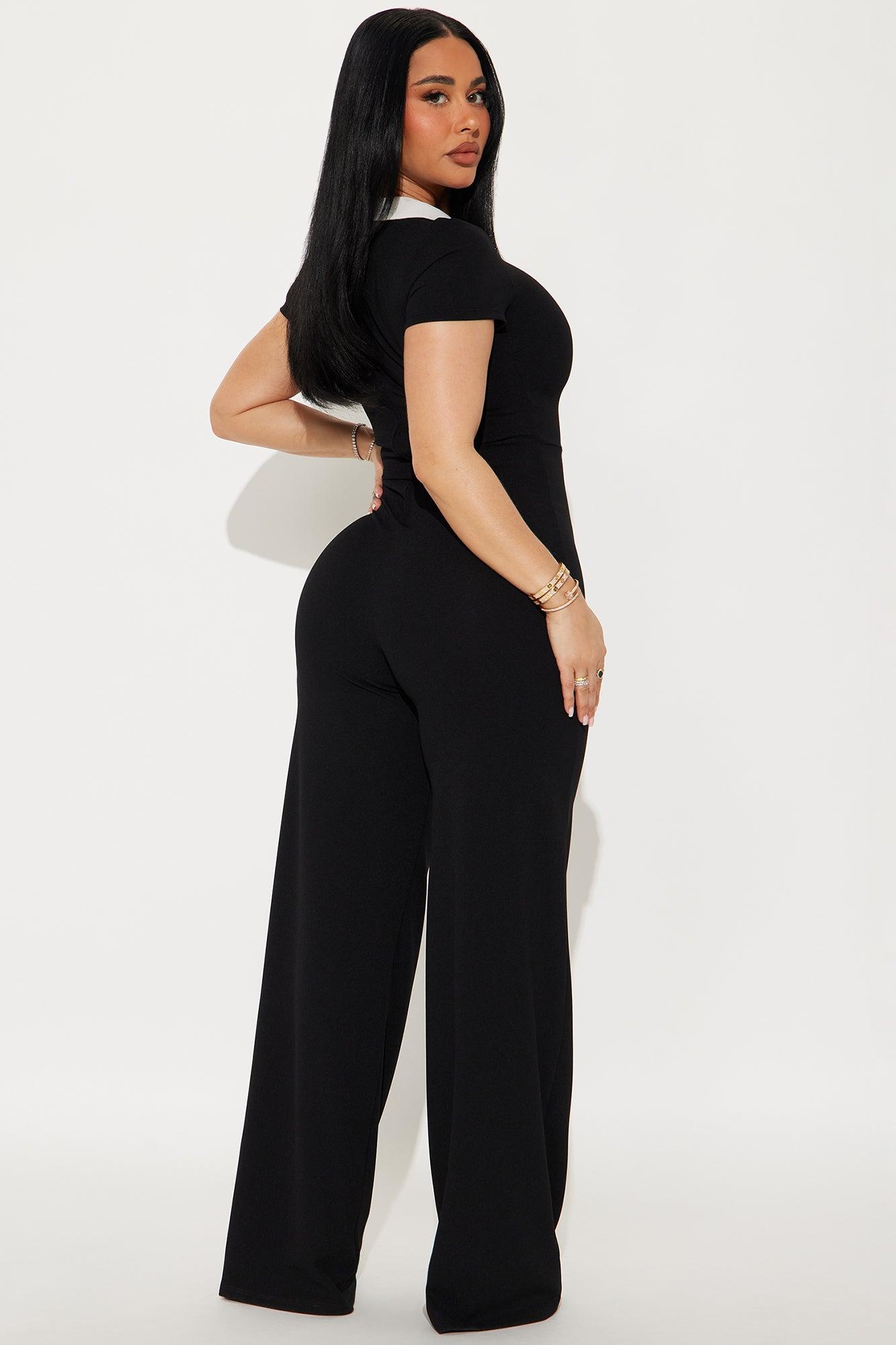 All Or Nothing Short Sleeve Jumpsuit - Black/White Product Image