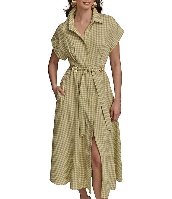 Donna Karan Short Sleeve Gingham Midi Shirt Dress Product Image