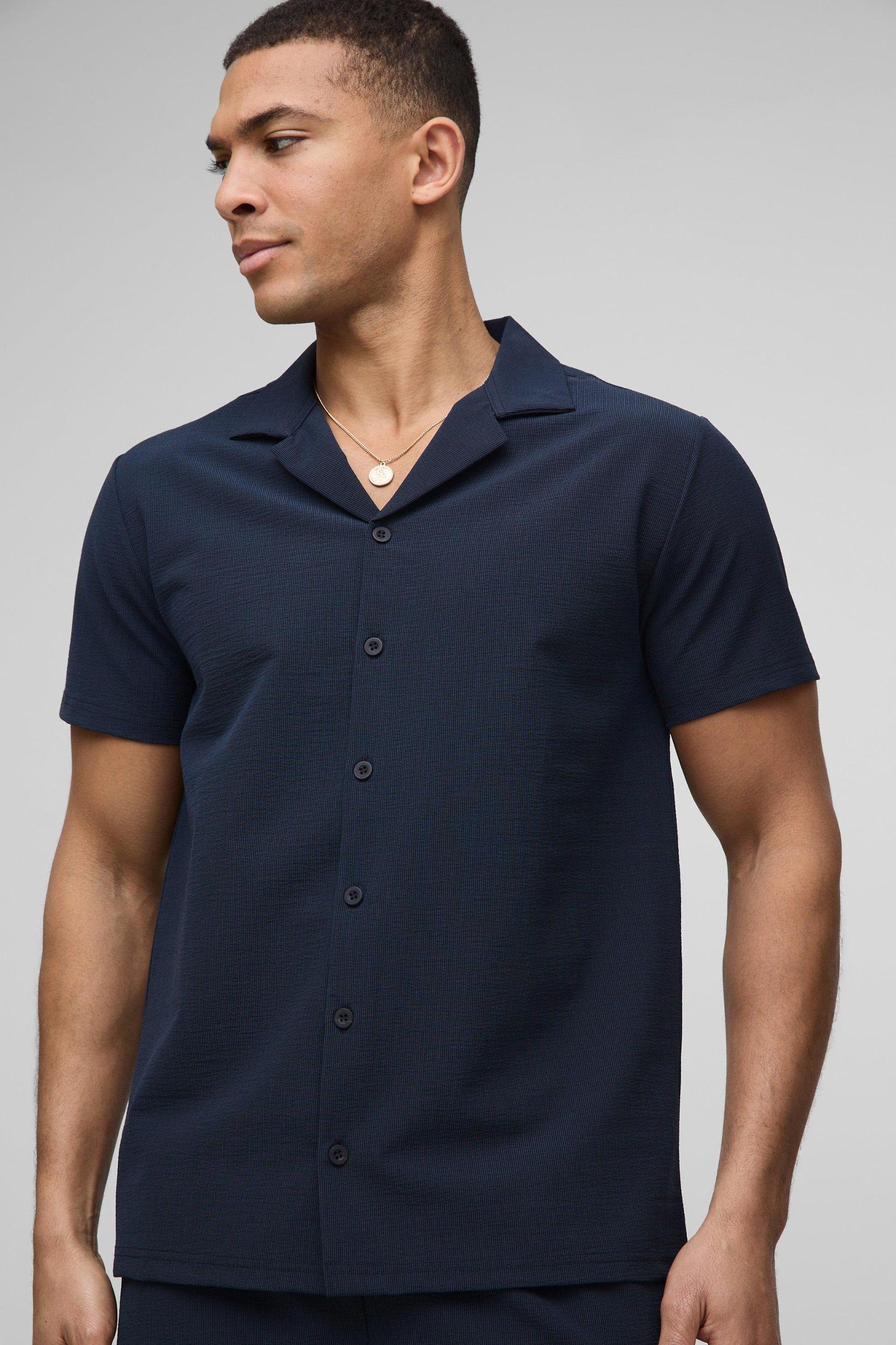 Regular Fit Seersucker Stripe Shirt & Short Set | boohooMAN USA Product Image