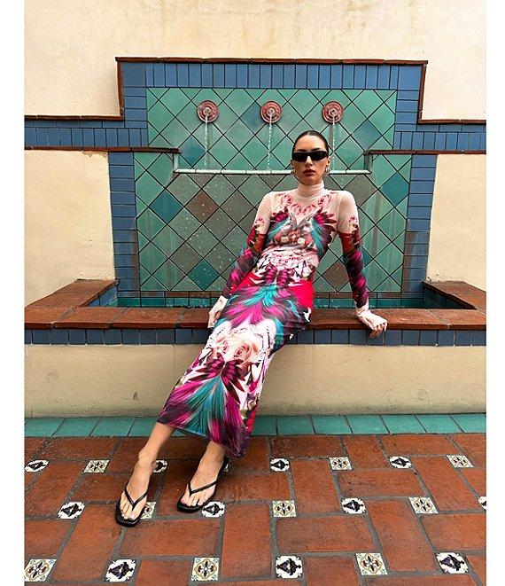 AFRM Shailene Feather Printed Turtleneck Long Sleeve Midi Dress Product Image