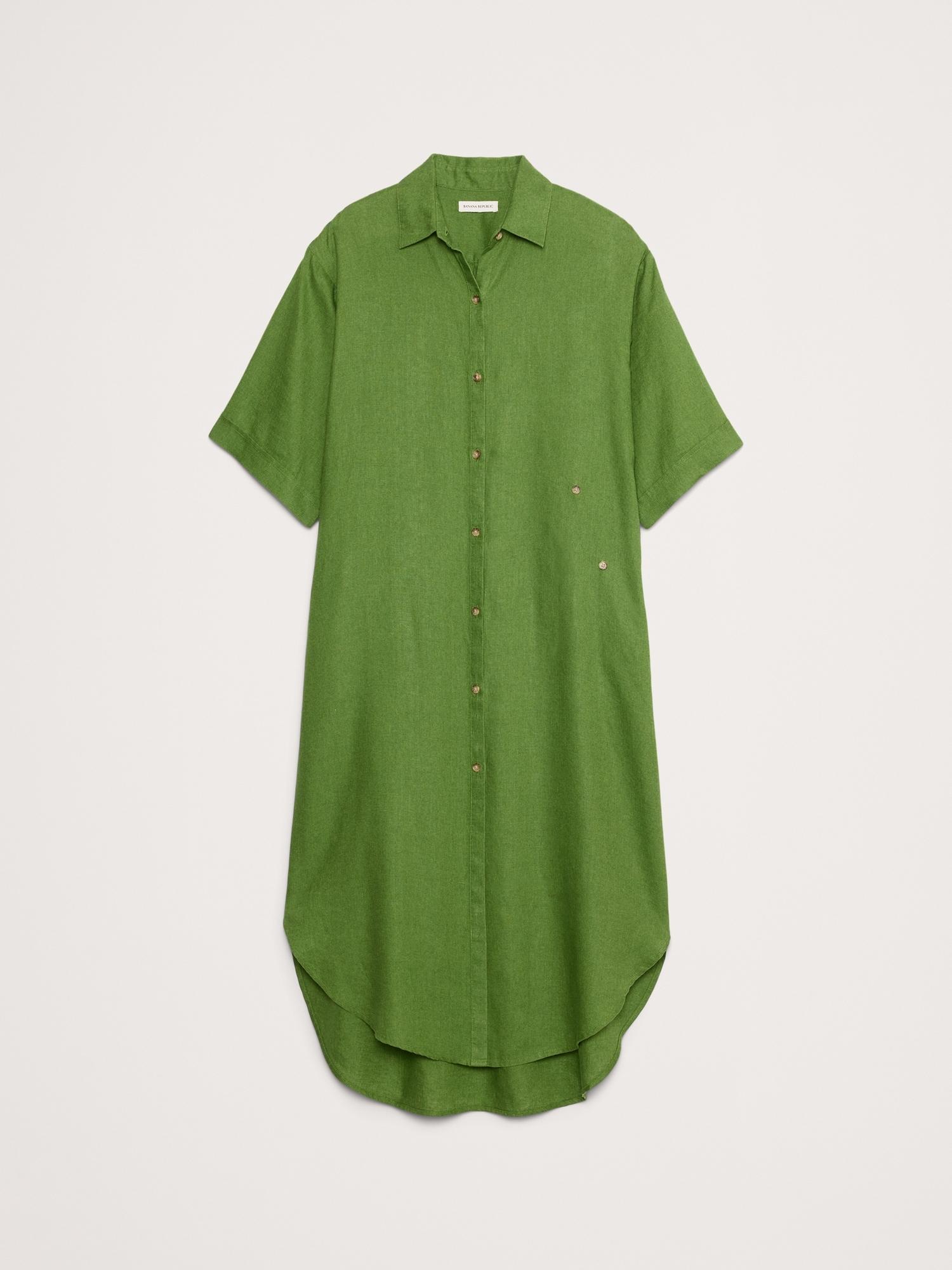 Linen Asymmetrical Shirt Dress Product Image