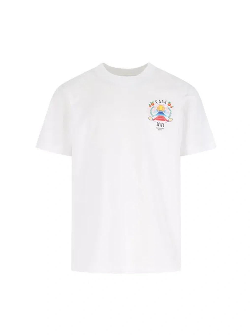 CASABLANCA T-shirt Girocollo Con Logo Sul Fronte In Cotone Bianca Uomo In Neutral Product Image