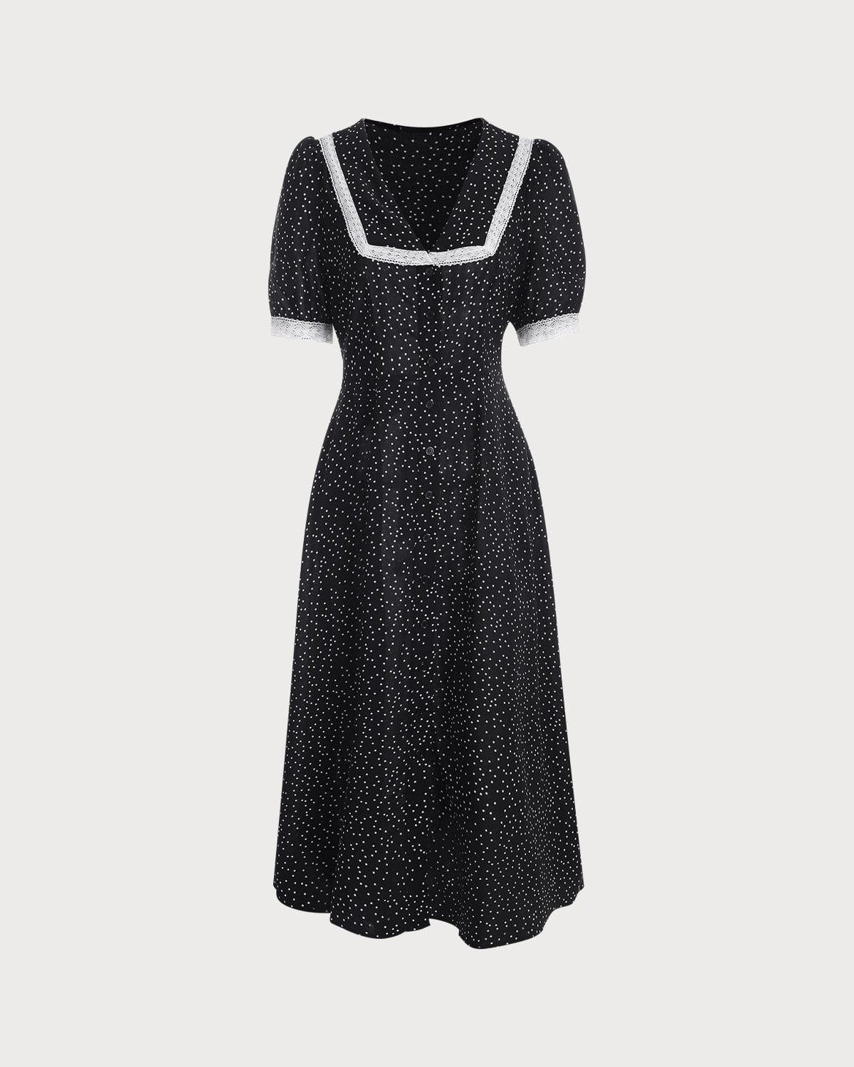 The Polka Dot Lace Trim Midi Dress Female Product Image