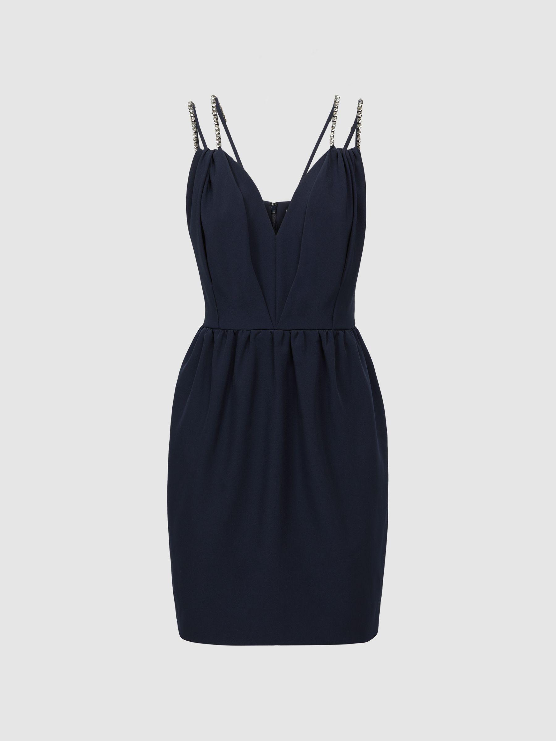 Halston Embellished Strap Mini Dress in Navy Product Image