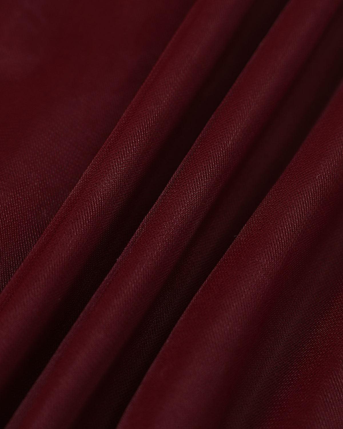 The Wine Red V Neck Mesh Wrap Maxi Dress Product Image