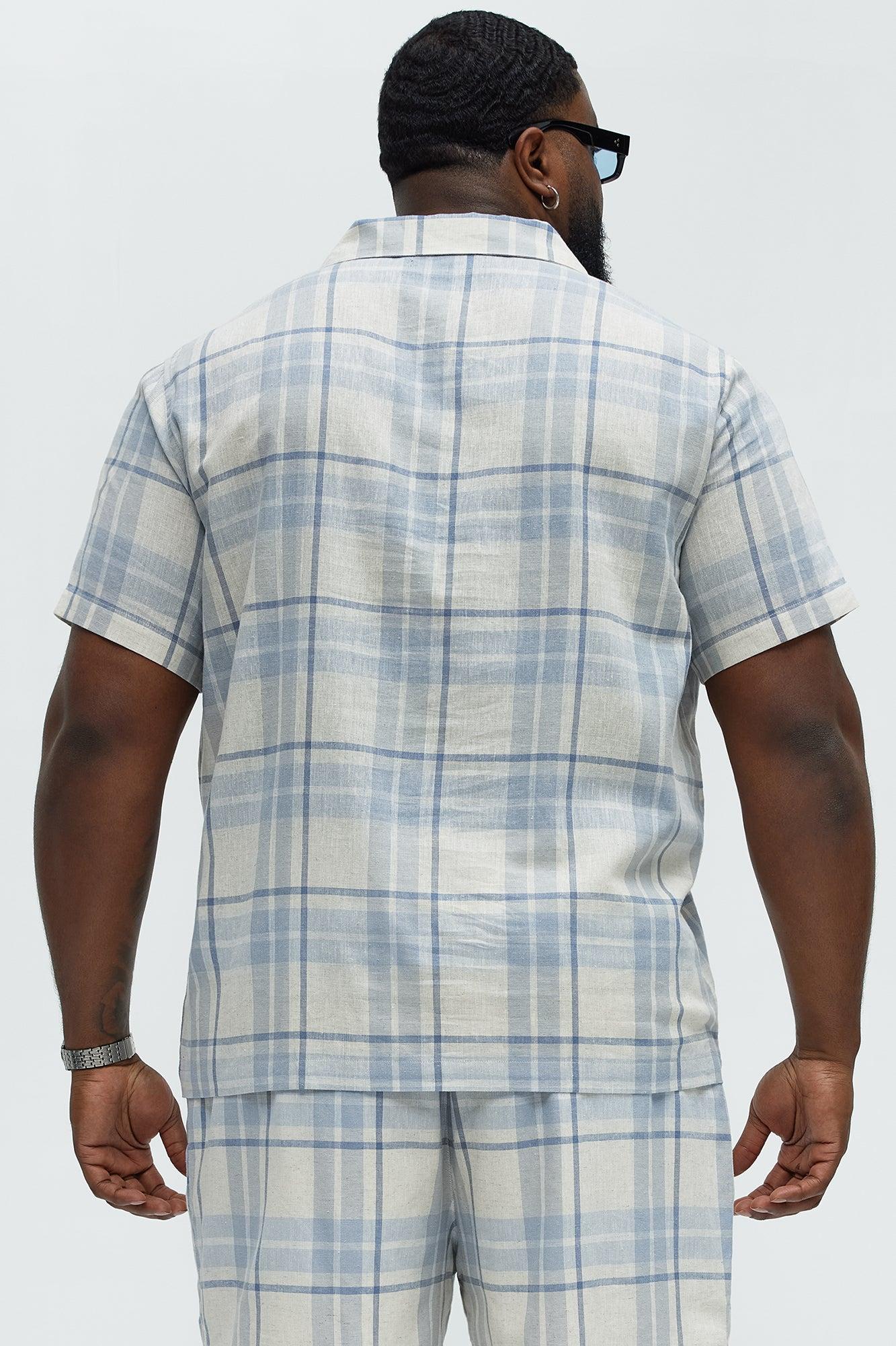 Breezy Cotton Plaid Short Sleeve Button Up - Blue/combo Product Image