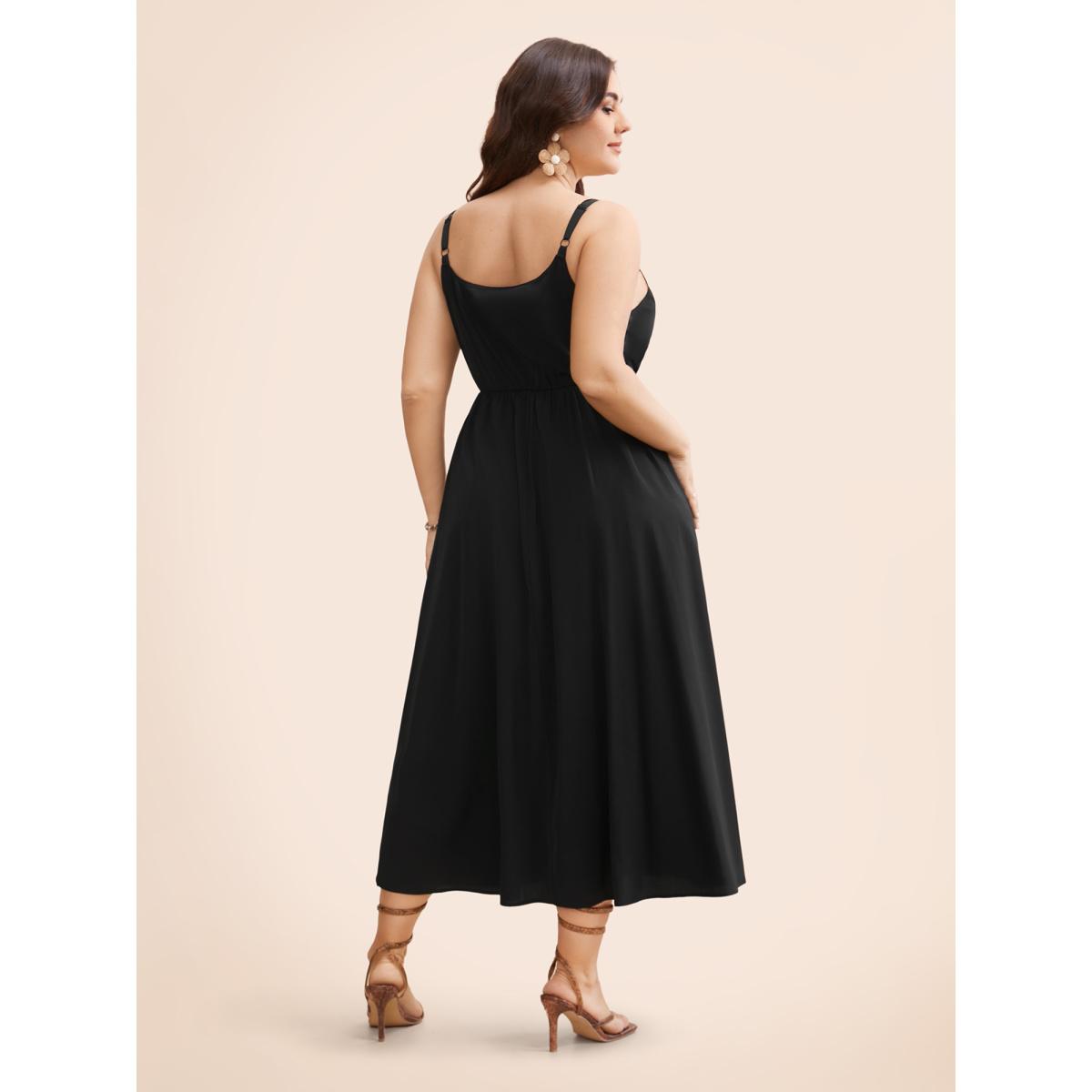 Plus Size Bead Detail Overlap Collar Cami Dress Black Women Resort Gathered Overlap Collar Sleeveless Curvy BloomChic 14-16/1X Product Image