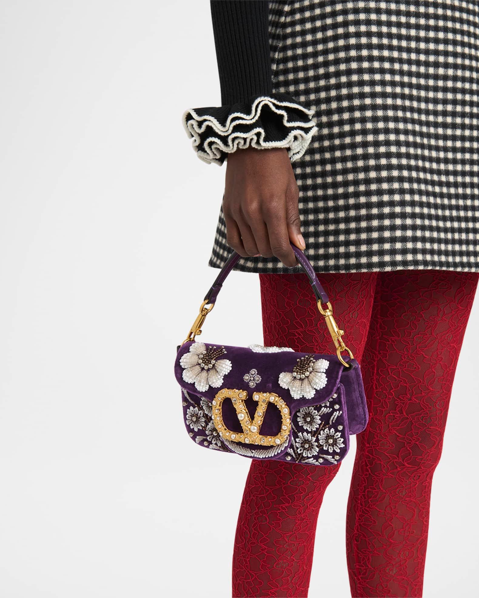 Loco Small Peonies Beaded Velvet Shoulder Bag Product Image