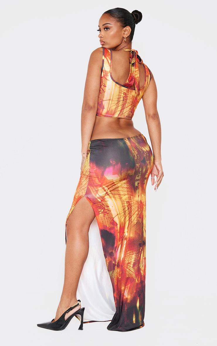  Shape Orange Abstract Printed Slinky Cut Out Tie Detail Maxi Dress Product Image