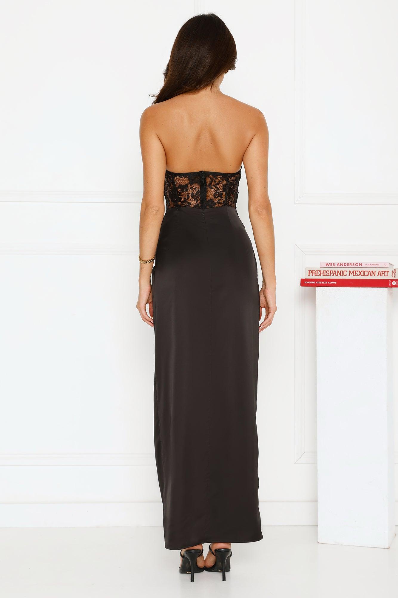 J'adore Lace Satin Strapless Maxi Dress Black Product Image