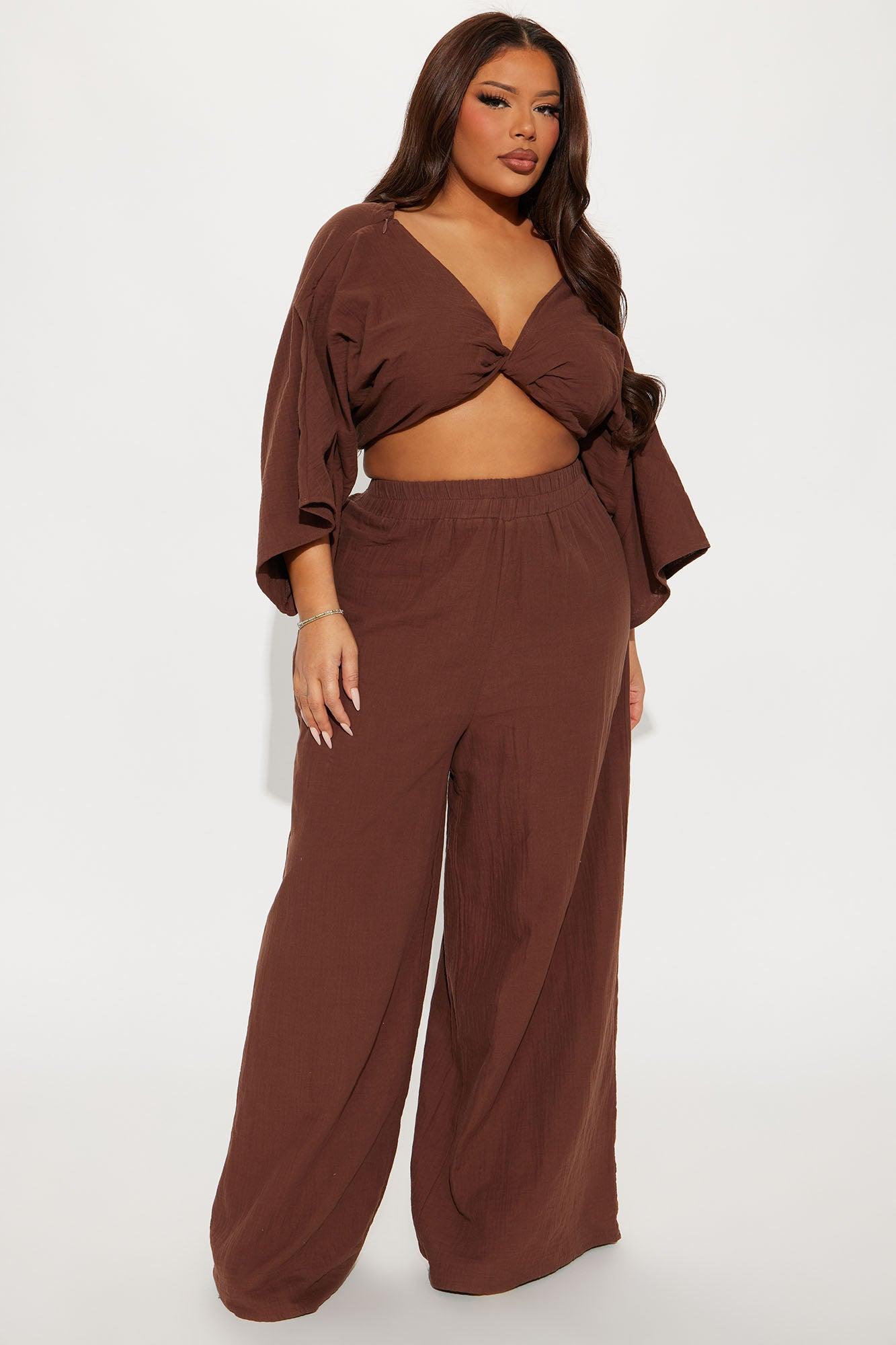 Isabella Gauze Pant Set - Chocolate Product Image