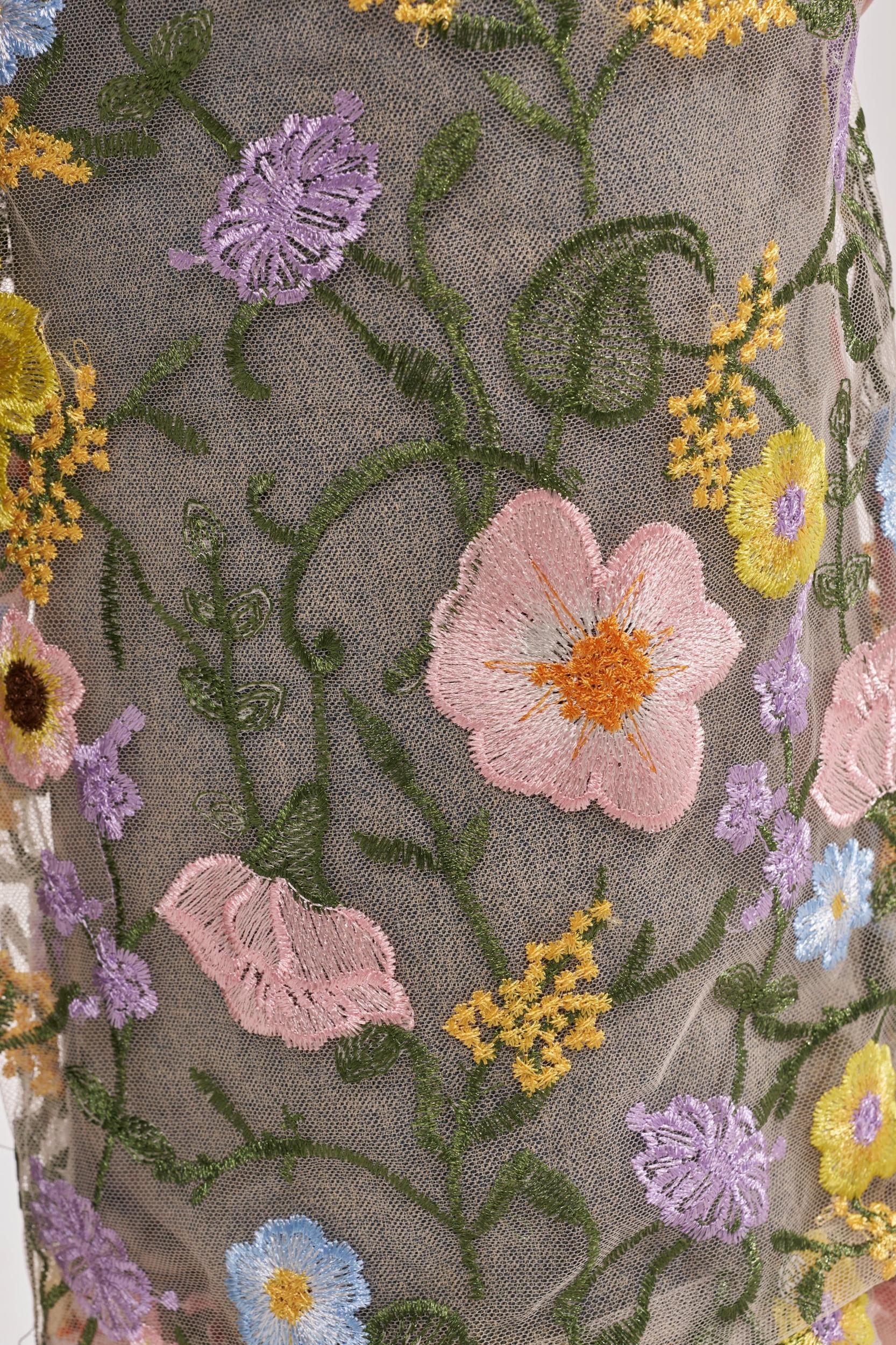 GARDEN PARTY STRETCH DENIM WITH FLORAL TULLE BERMUDA SHORTS Product Image