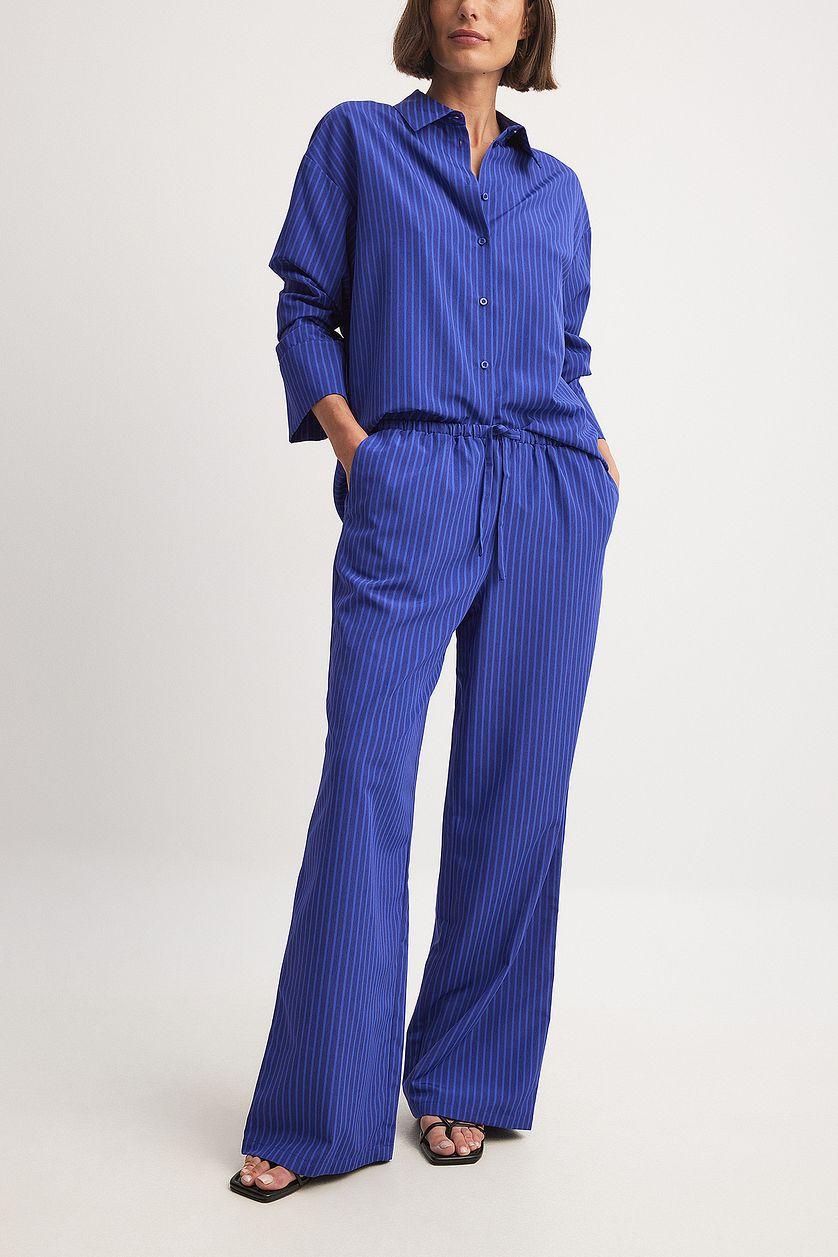 Striped Elastic Mid Waist Trousers Product Image