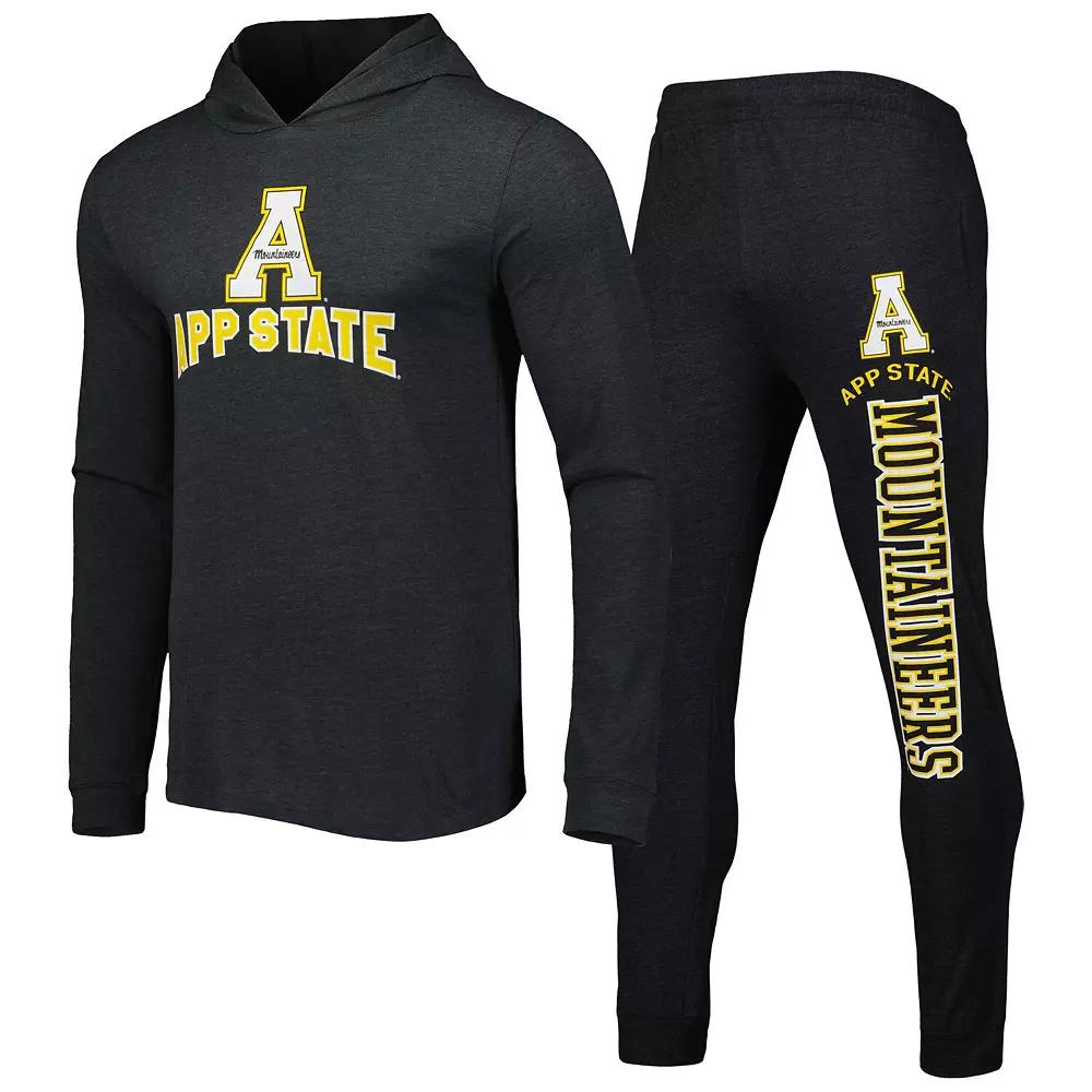Men's Concepts Sport Black/Charcoal Appalachian State Mountaineers Meter Pullover Hoodie & Joggers Sleep Set,  Product Image