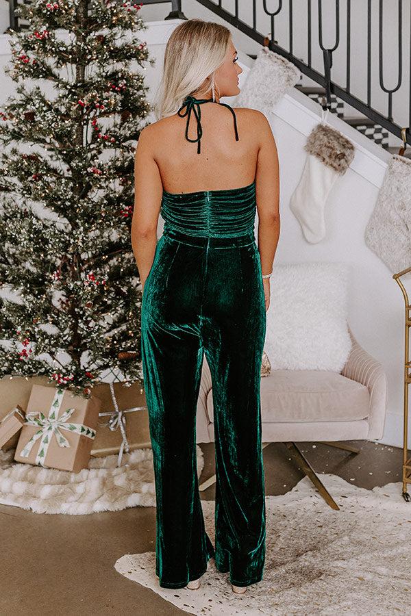 Fall Mixer Velvet Jumpsuit in Hunter Green Product Image