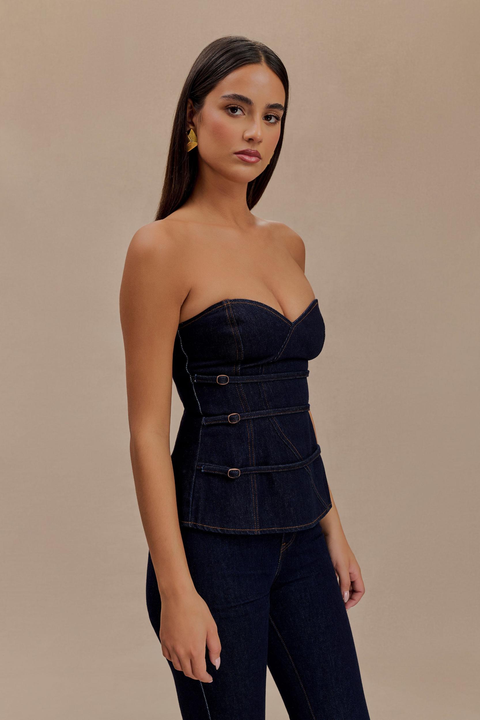 Sylas Strapless Buckle Denim Top - Indigo Blue Product Image