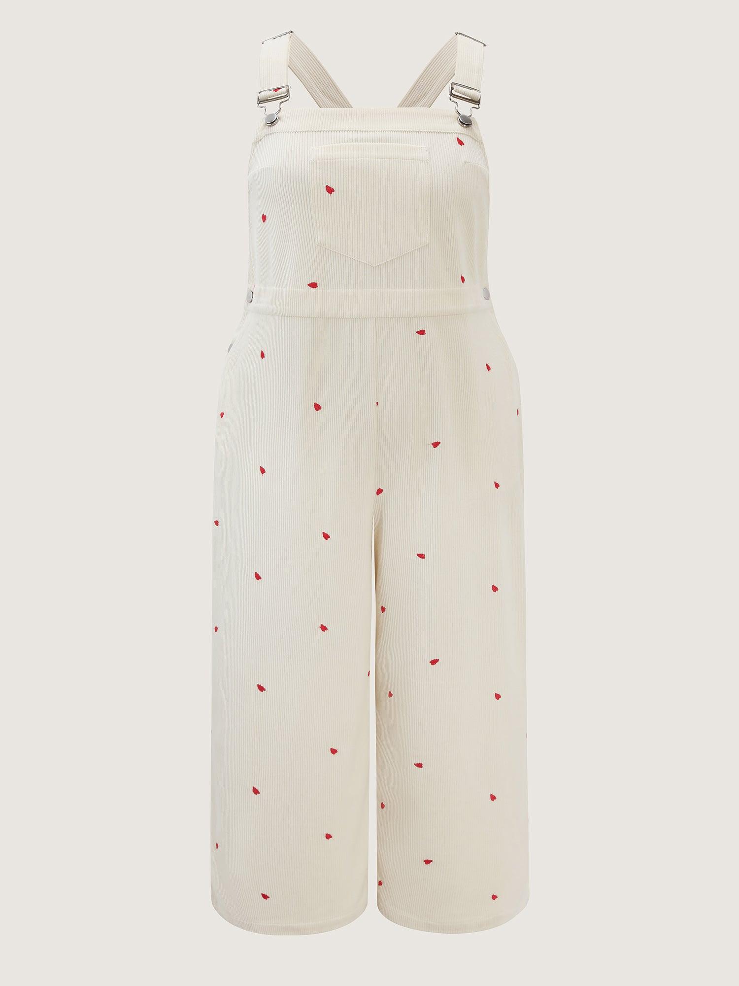 Tiny Heart Embroidery Overall Straps Jumpsuit Female Product Image