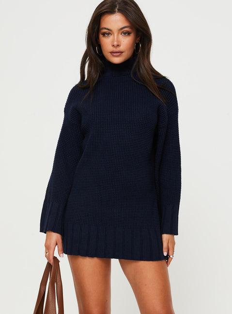Tarin Knit Mini Dress Navy Product Image
