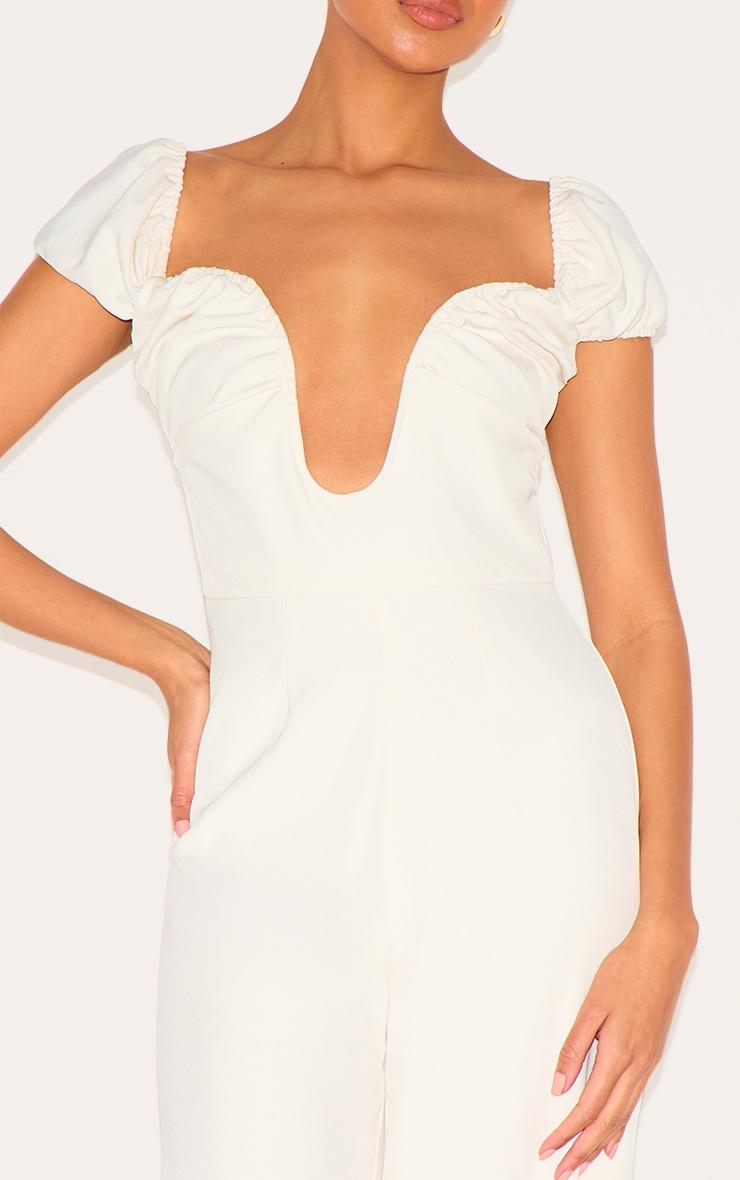 Cream Woven Plunge Straight Leg Jumpsuit Product Image