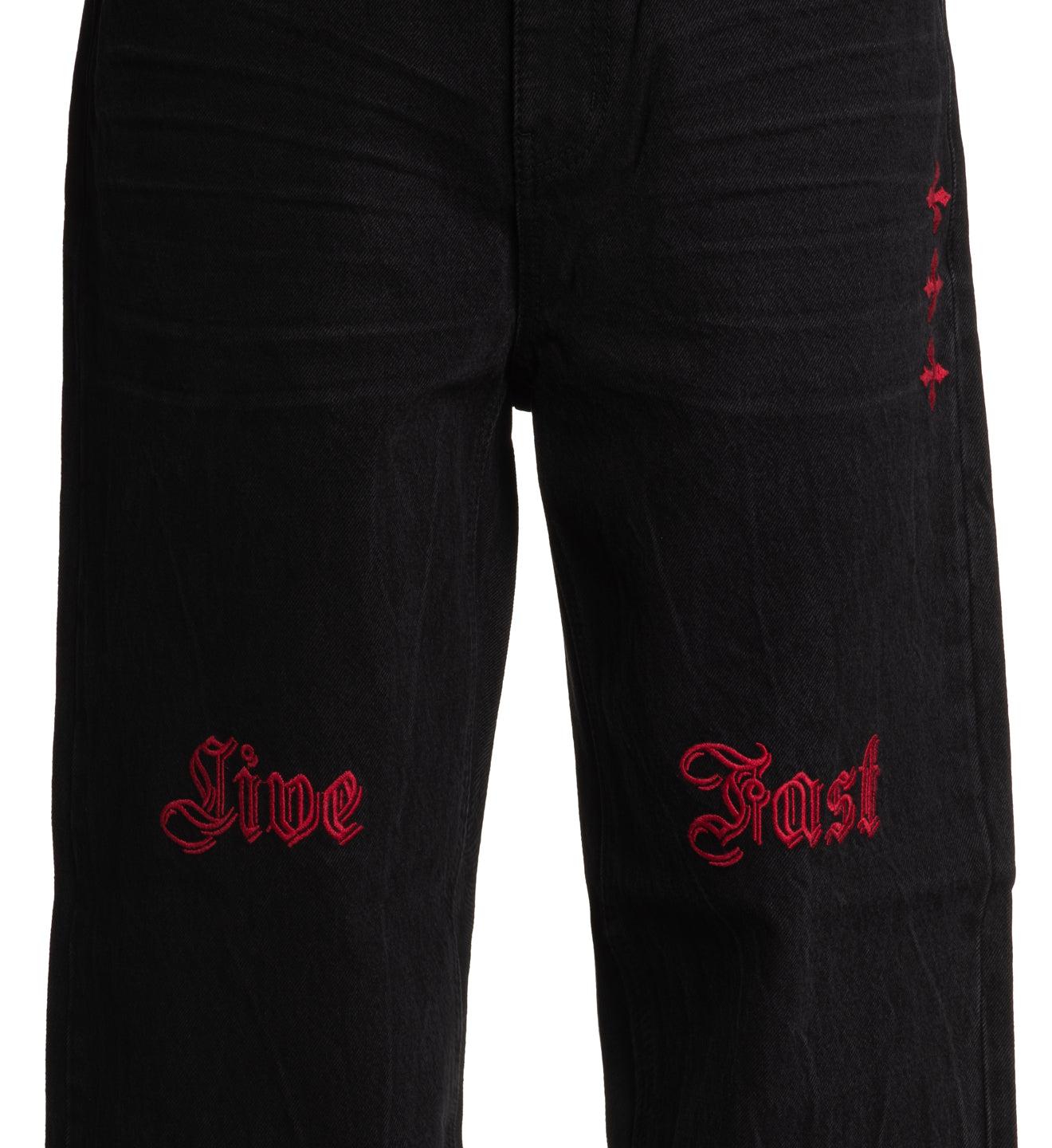 Wide Leg Live Fast Black Jeans Male Product Image