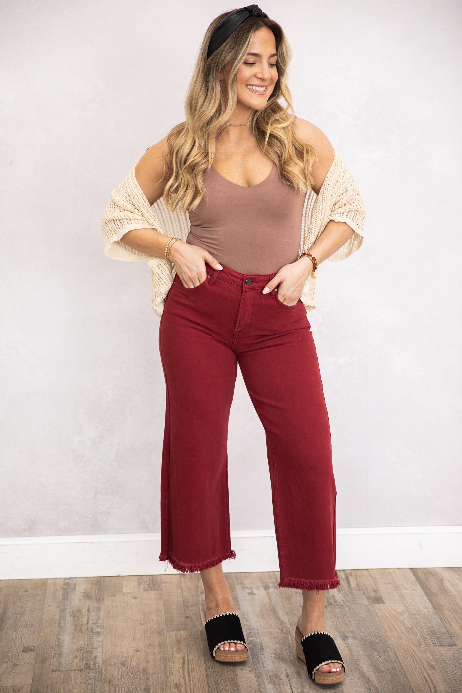 Risen Wine Wide Leg Tummy Control Jeans Product Image