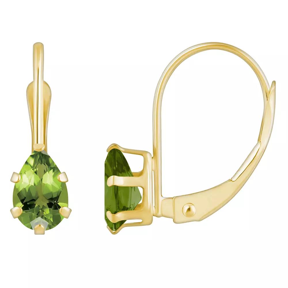 Celebration Gems 10k Gold Pear Shape Peridot Leverback Earrings, Women's, 10k Whgold Product Image