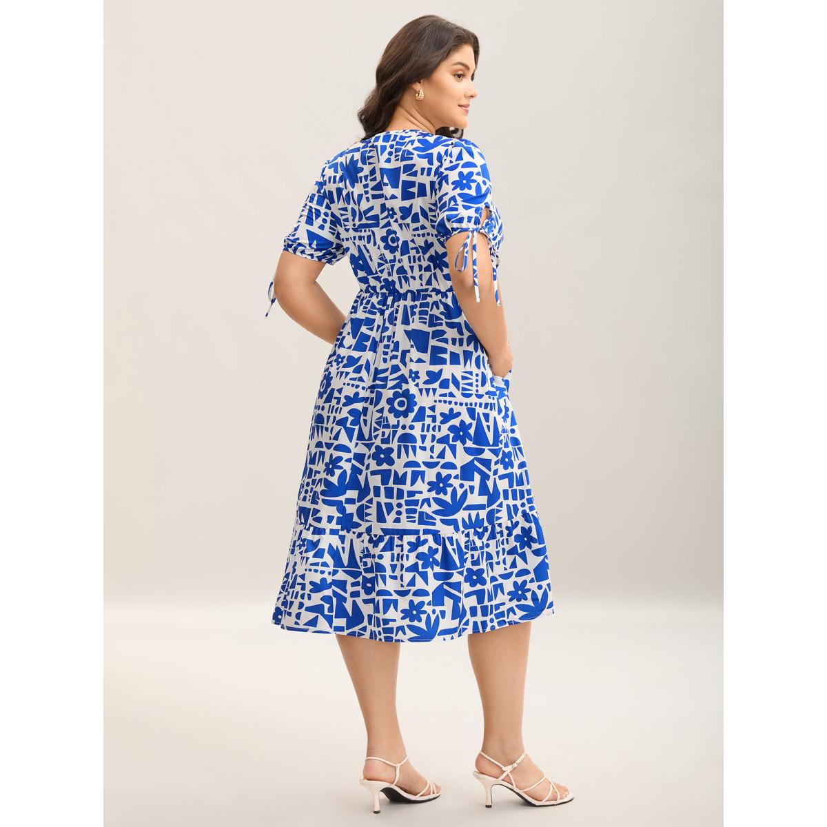 Plus Size Floral Abstract Print Pockets Midi Dress Multicolor Women V-neck Sleeveless Curvy BloomChic 22-24/3X Product Image