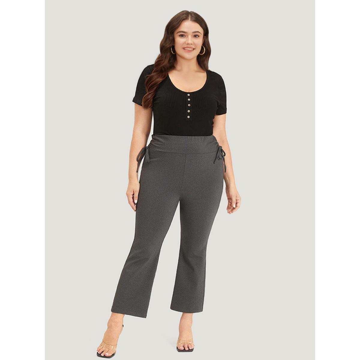 Plus Size Plain Drawstring Side Ruched Bootcut Wideband Waist Leggings Women DarkGray Elegant High stretch Bootcut High Rise Dailywear Leggings BloomChic 10/M Product Image